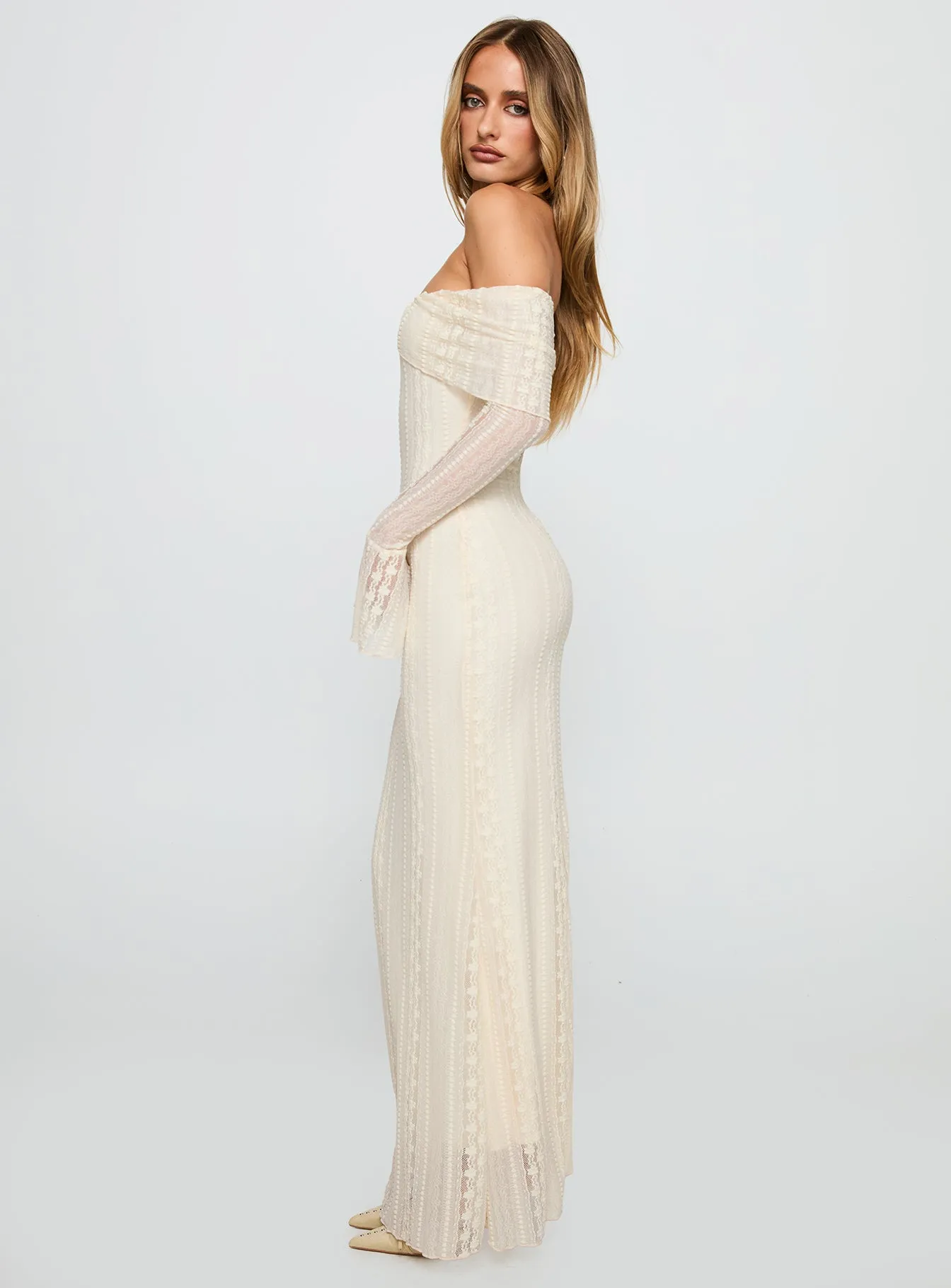 Perdita Long Sleeve Lace Maxi Dress Cream sold by Princess Polly product image thumbnail 4