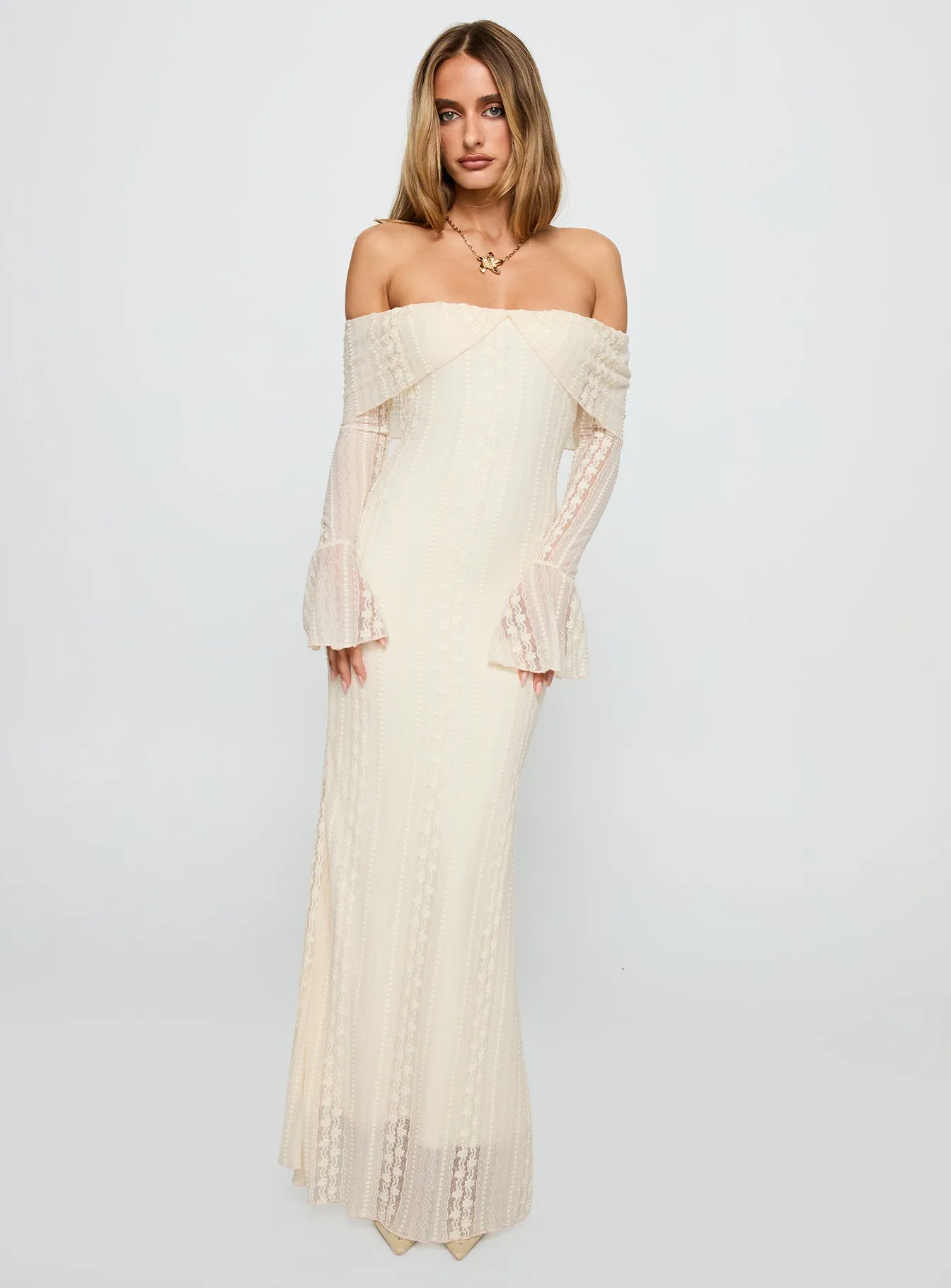 Perdita Long Sleeve Lace Maxi Dress Cream sold by Princess Polly product image thumbnail 2