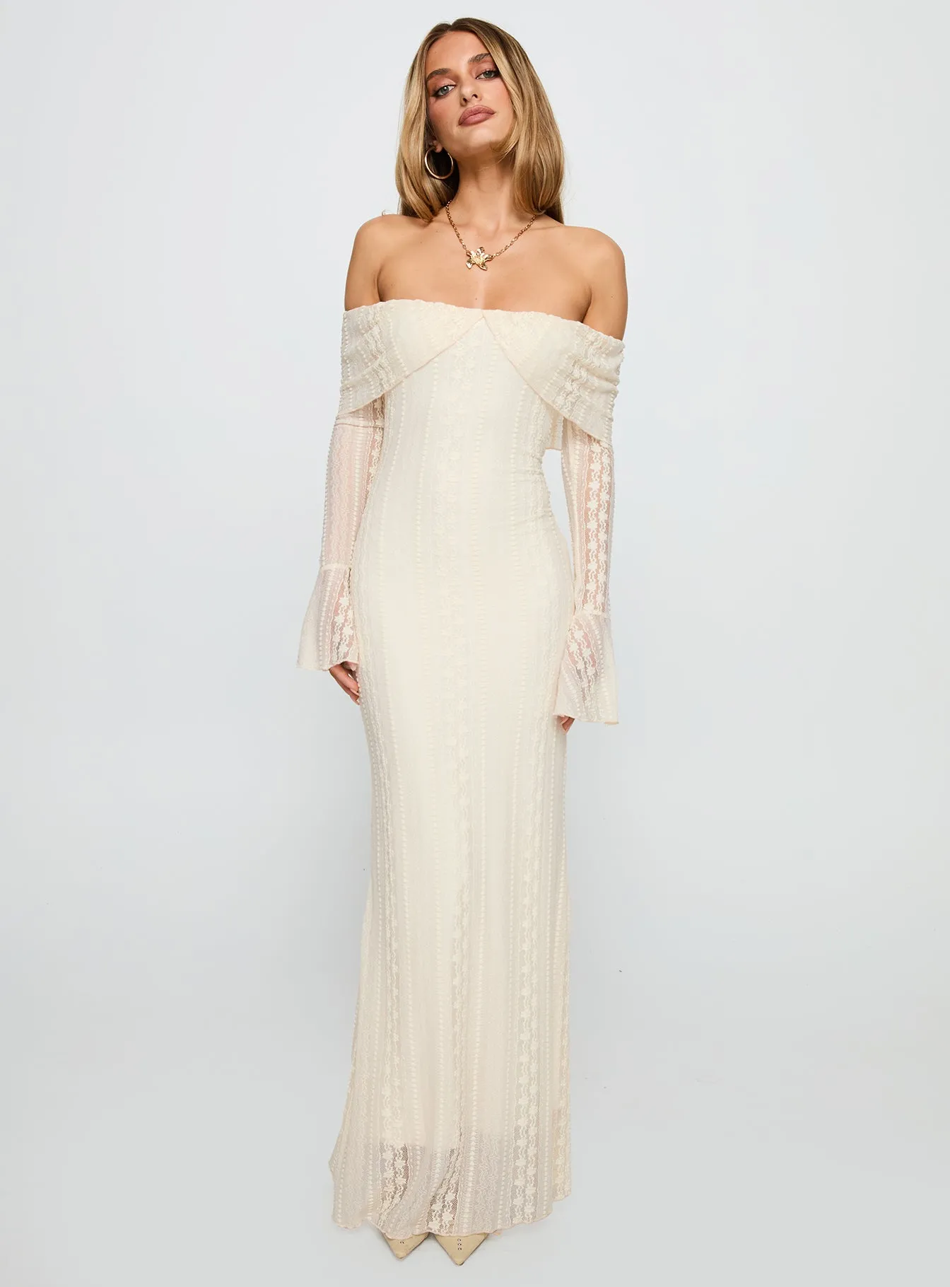 Perdita Long Sleeve Lace Maxi Dress Cream sold by Princess Polly product image thumbnail 3
