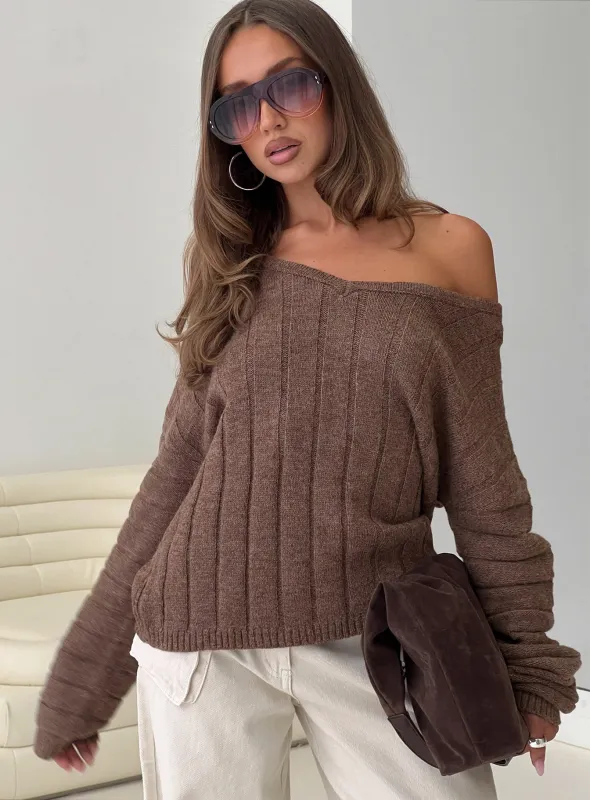Main Thing Knit Sweater Mocha sold by Princess Polly
