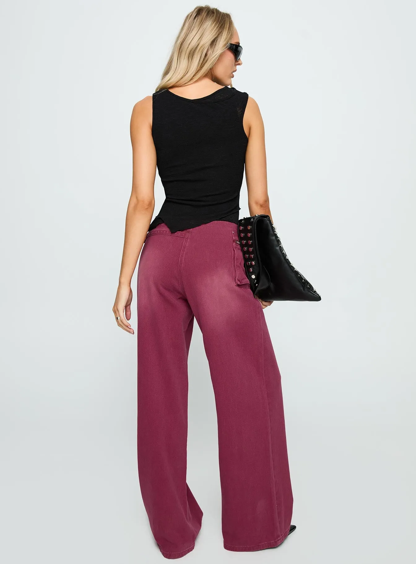 Paltrow Mid Rise Wide Leg Cargo Jeans Washed Burgundy sold by Princess Polly product image thumbnail 5