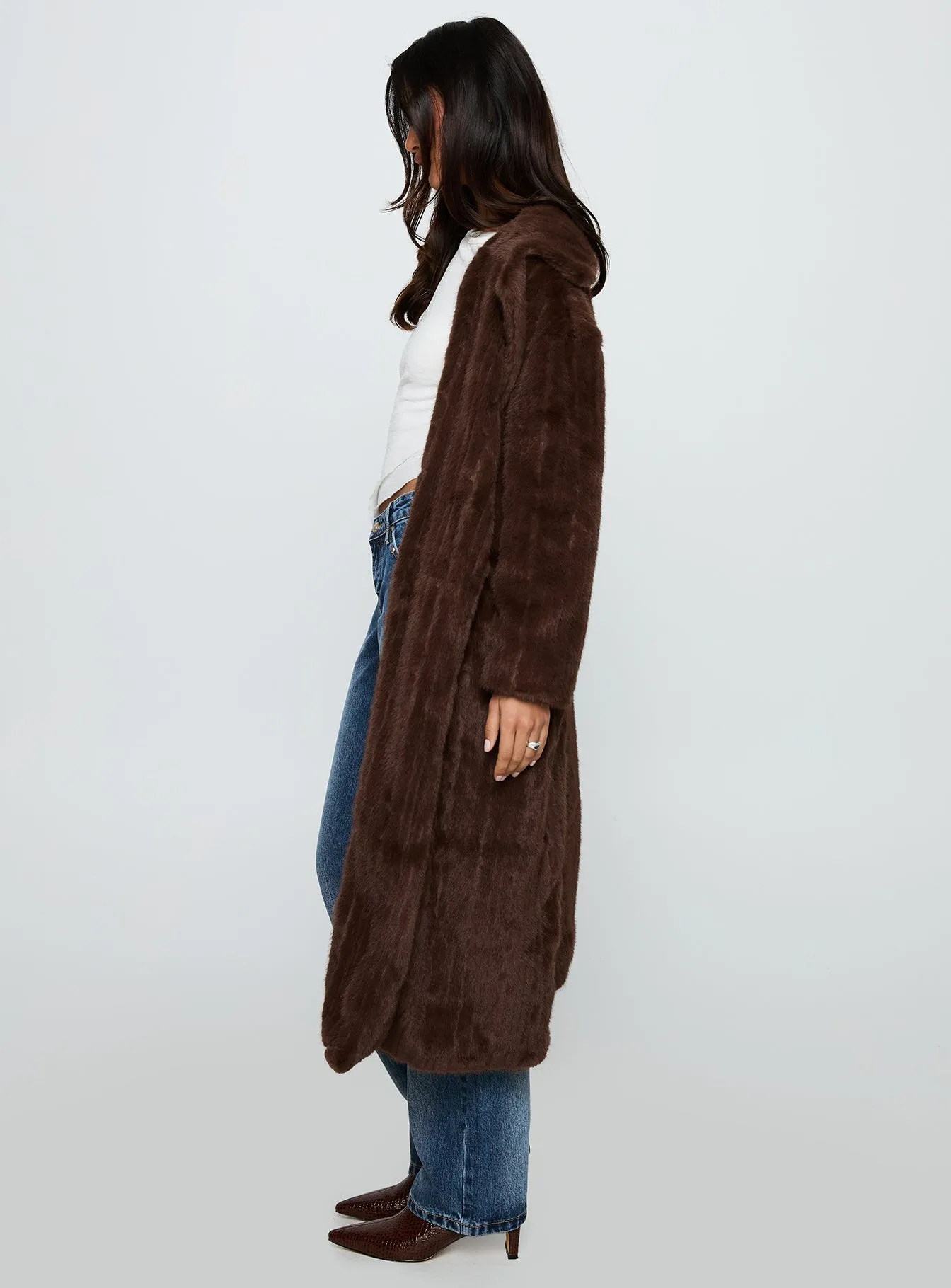 Moss Faux Fur Coat Chocolate sold by Princess Polly product image thumbnail 4
