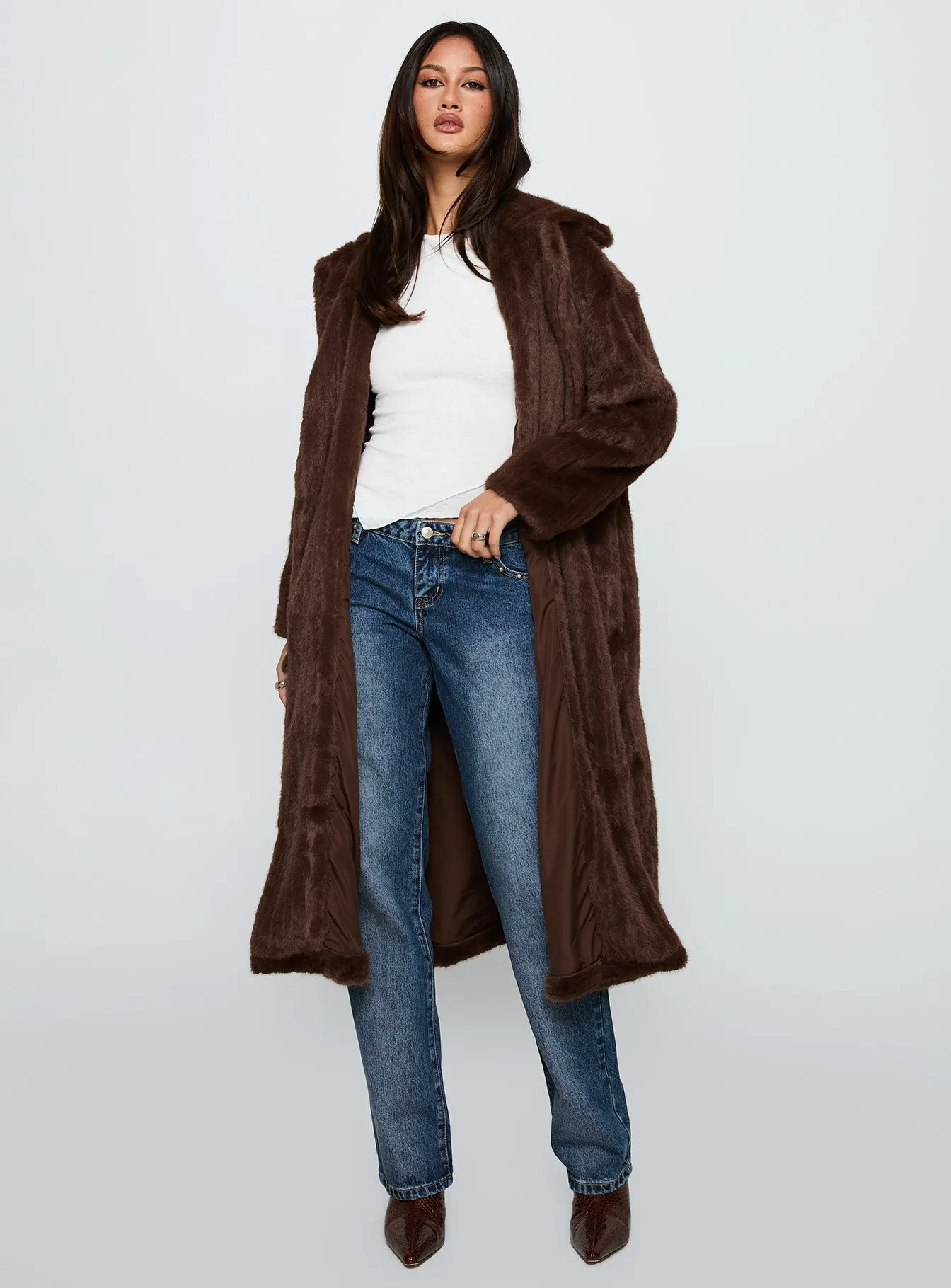 Moss Faux Fur Coat Chocolate sold by Princess Polly product image thumbnail 3