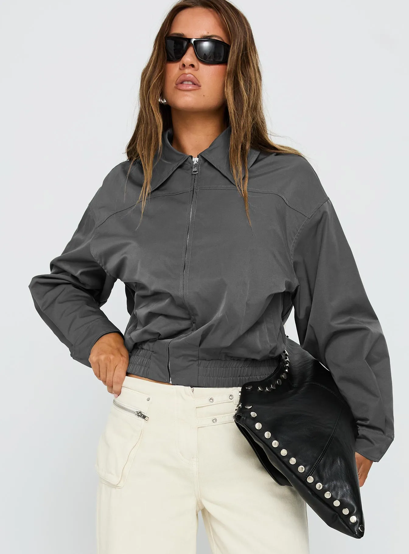 Call You Up Bomber Jacket Charcoal sold by Princess Polly product image thumbnail 2