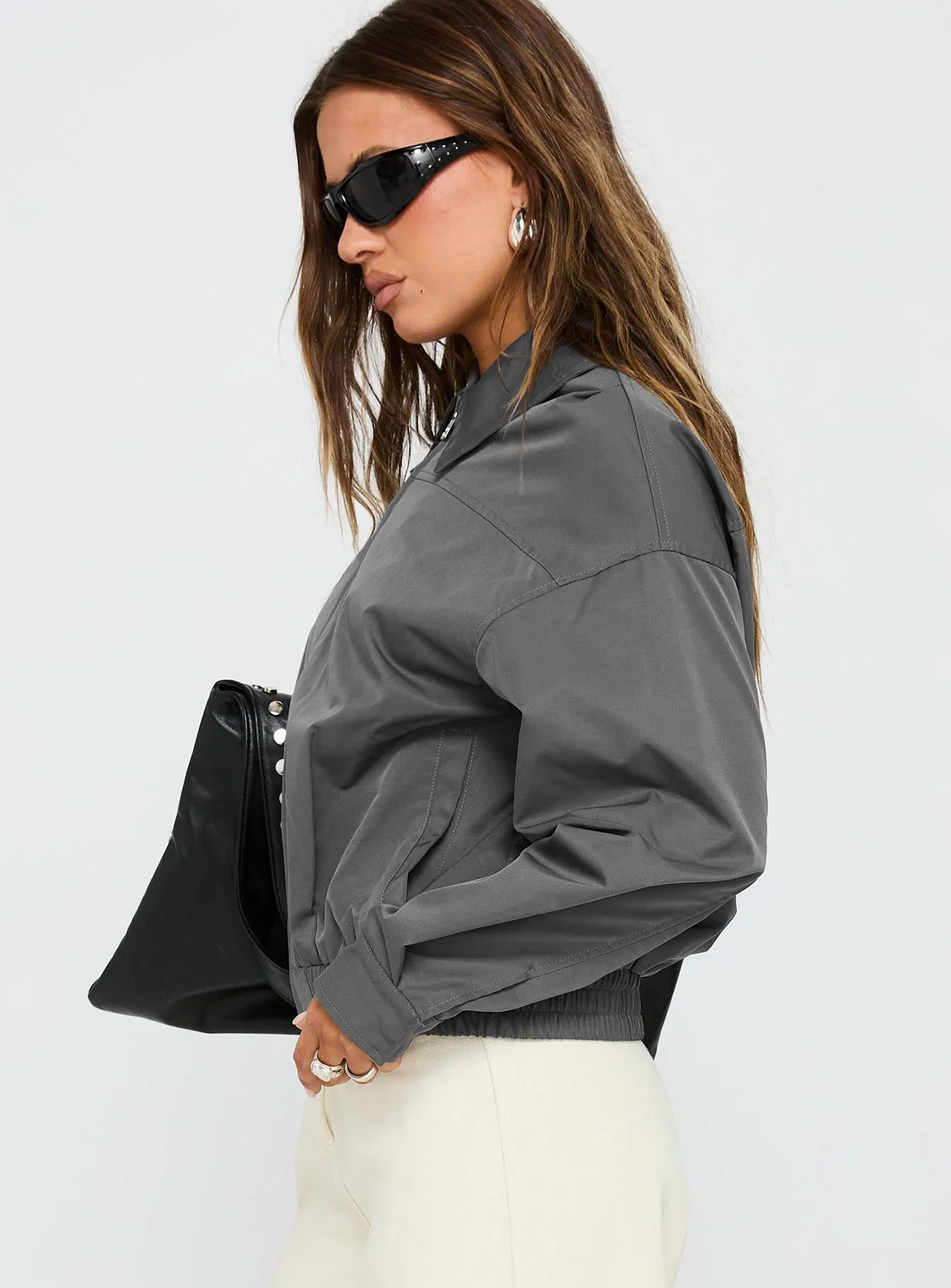 Call You Up Bomber Jacket Charcoal sold by Princess Polly product image thumbnail 4