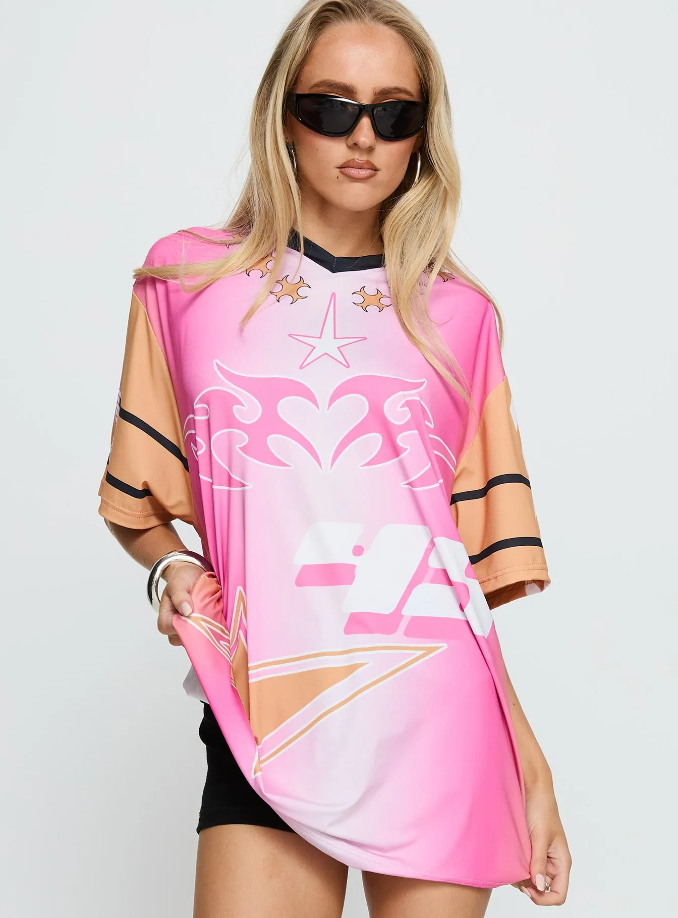 Moto Angel Graphic Top Pink / Orange sold by Princess Polly
