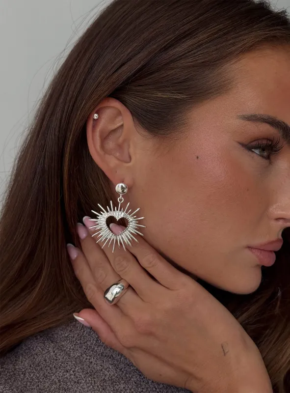 Manifest It Heart Earrings Silver sold by Princess Polly