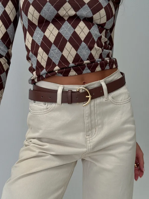 Tavian Faux Leather Belt Brown / Gold sold by Princess Polly