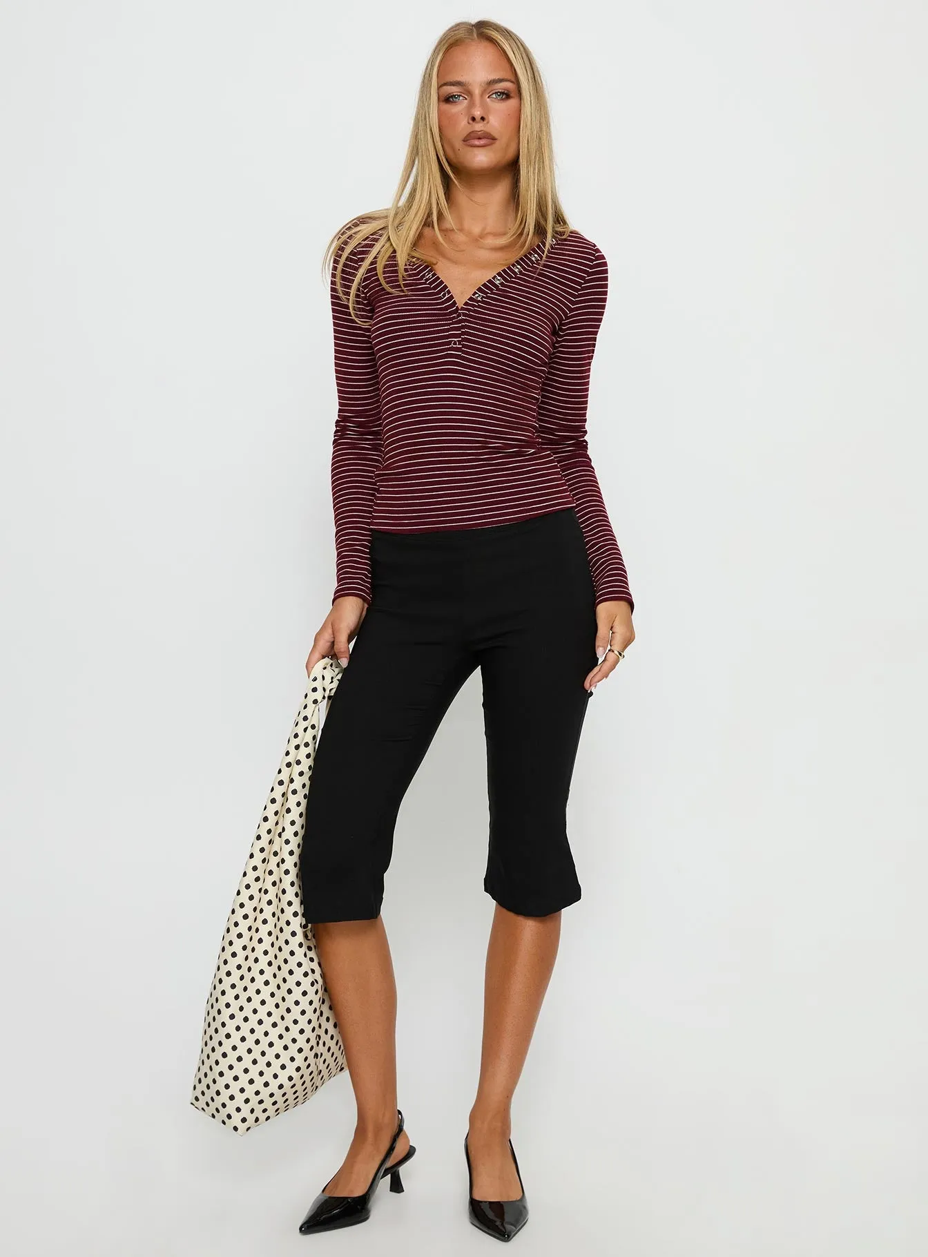 Georgeanna Button Up Long Sleeve Top Burgundy Stripe sold by Princess Polly product image thumbnail 2