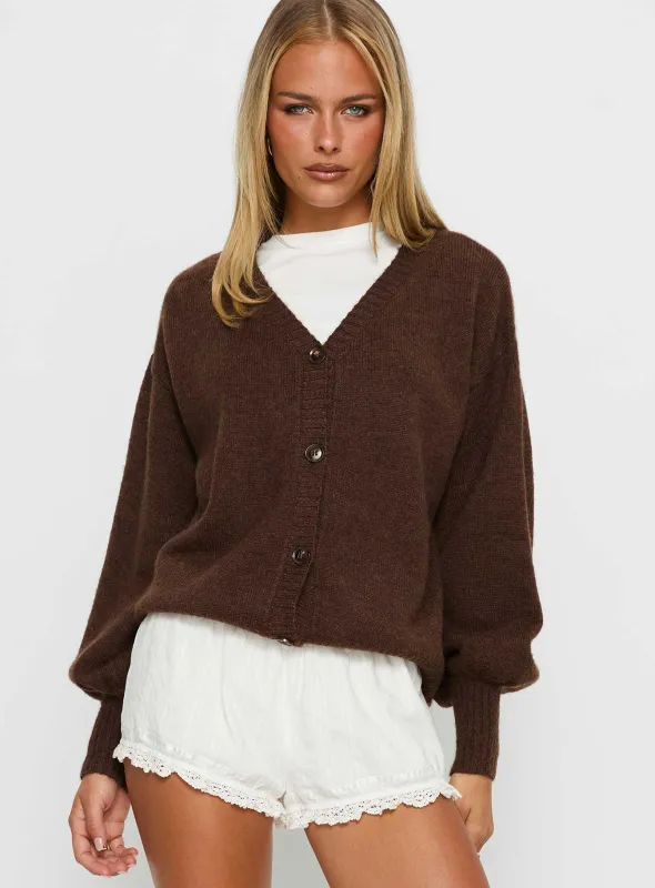 Eartha V Neck Knit Sweater Brown sold by Princess Polly