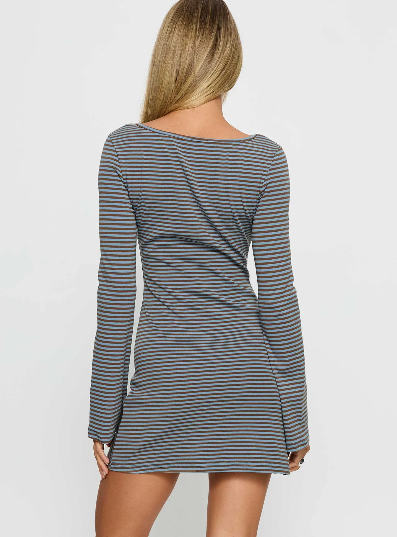Bryanna Long Sleeve Mini Dress Blue / Brown sold by Princess Polly product image thumbnail 5