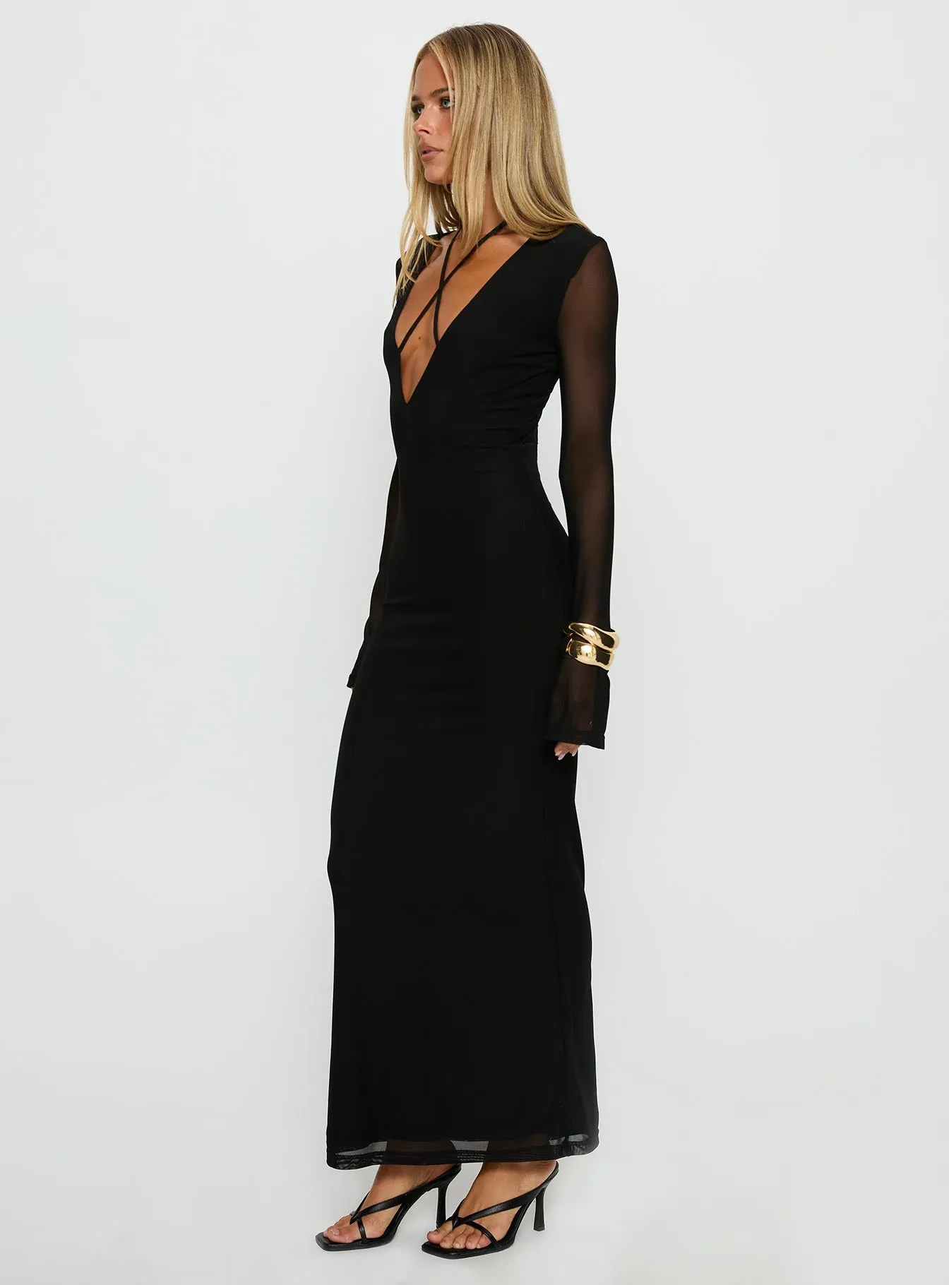 Ariadna Cut Out Long Sleeve Maxi Dress Black sold by Princess Polly product image thumbnail 4