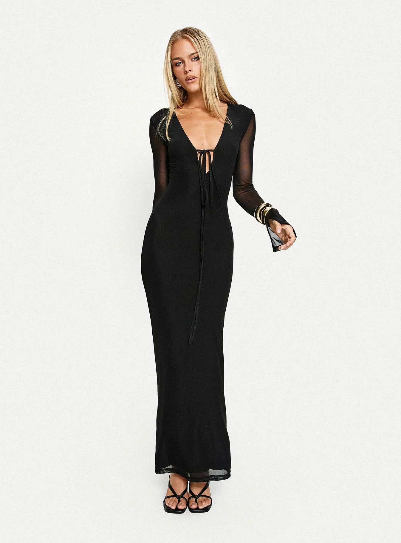 Ariadna Cut Out Long Sleeve Maxi Dress Black sold by Princess Polly