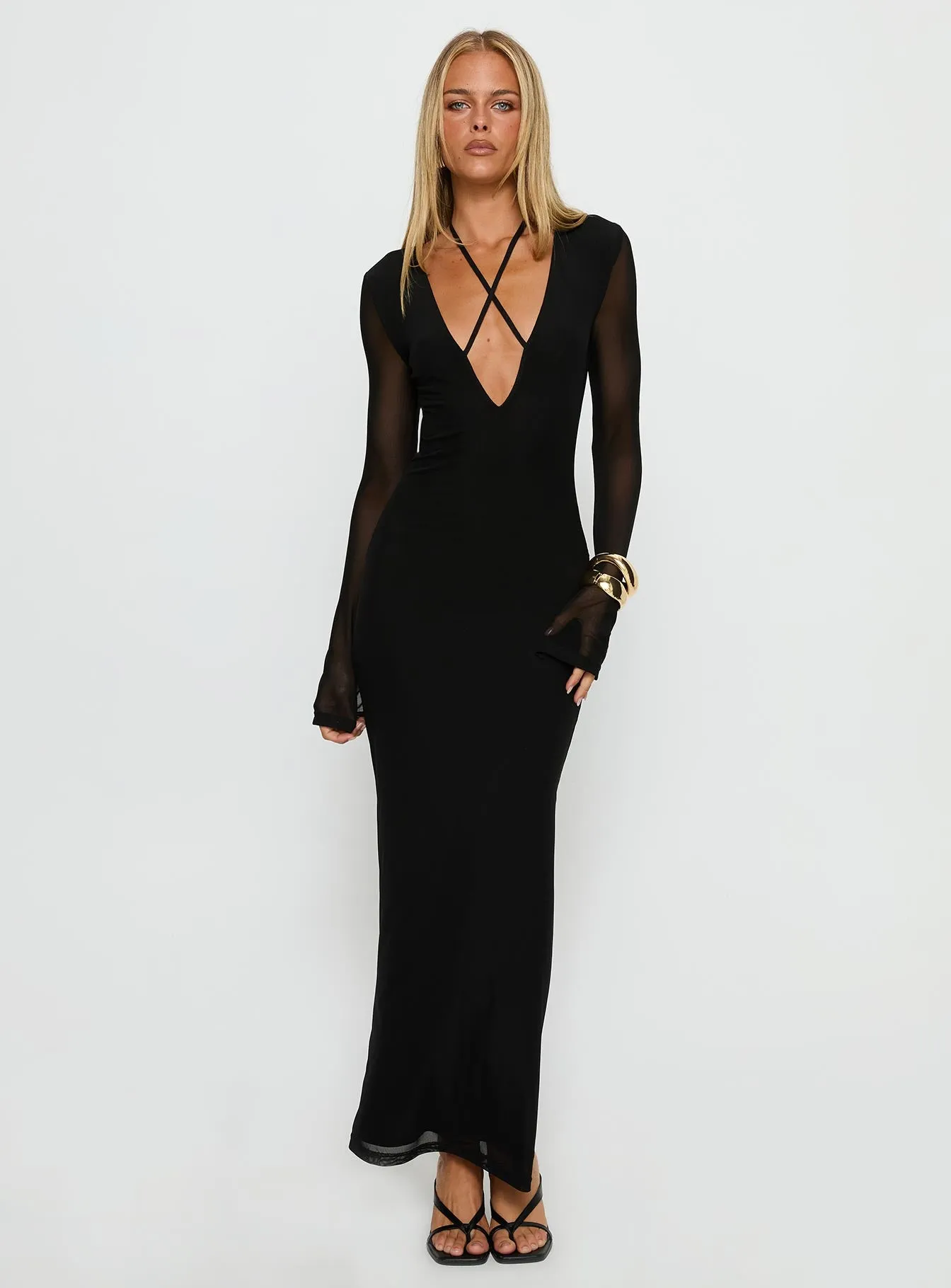 Ariadna Cut Out Long Sleeve Maxi Dress Black sold by Princess Polly product image thumbnail 2