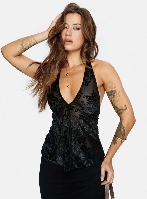 Eccentric Halter Top Black sold by Princess Polly