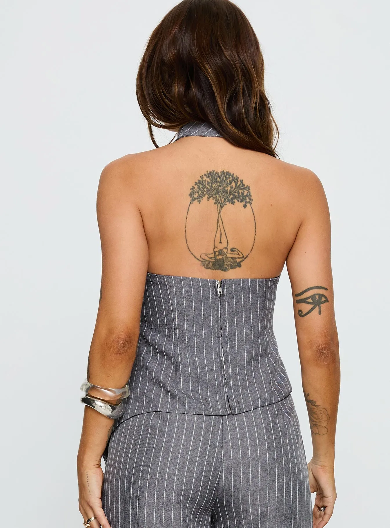 Uvelia Tie Detail Top Grey Pinstripe sold by Princess Polly product image thumbnail 5
