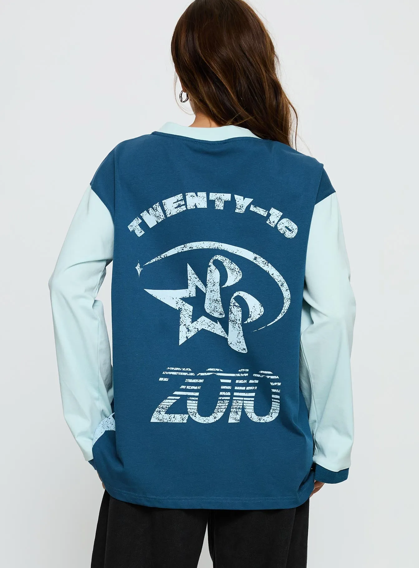 Starletta Long Sleeve Moto Top Blue sold by Princess Polly product image thumbnail 5