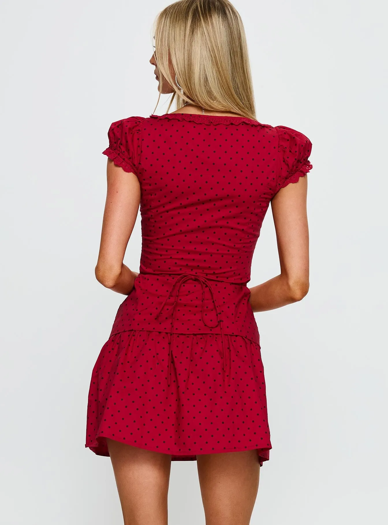 Ottillie Lace Trim Button Down Mini Dress Red Polka Dot sold by Princess Polly product image thumbnail 5