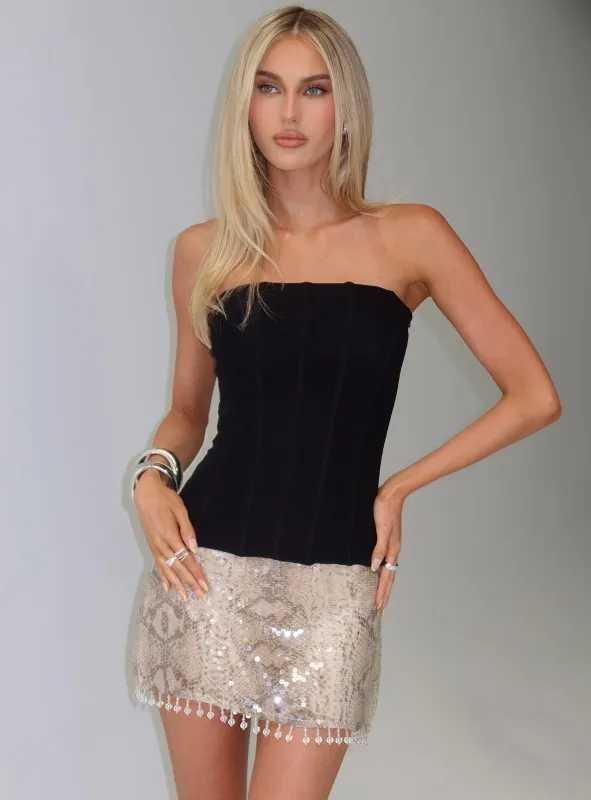 Taneka Strapless Corset Top Black sold by Princess Polly