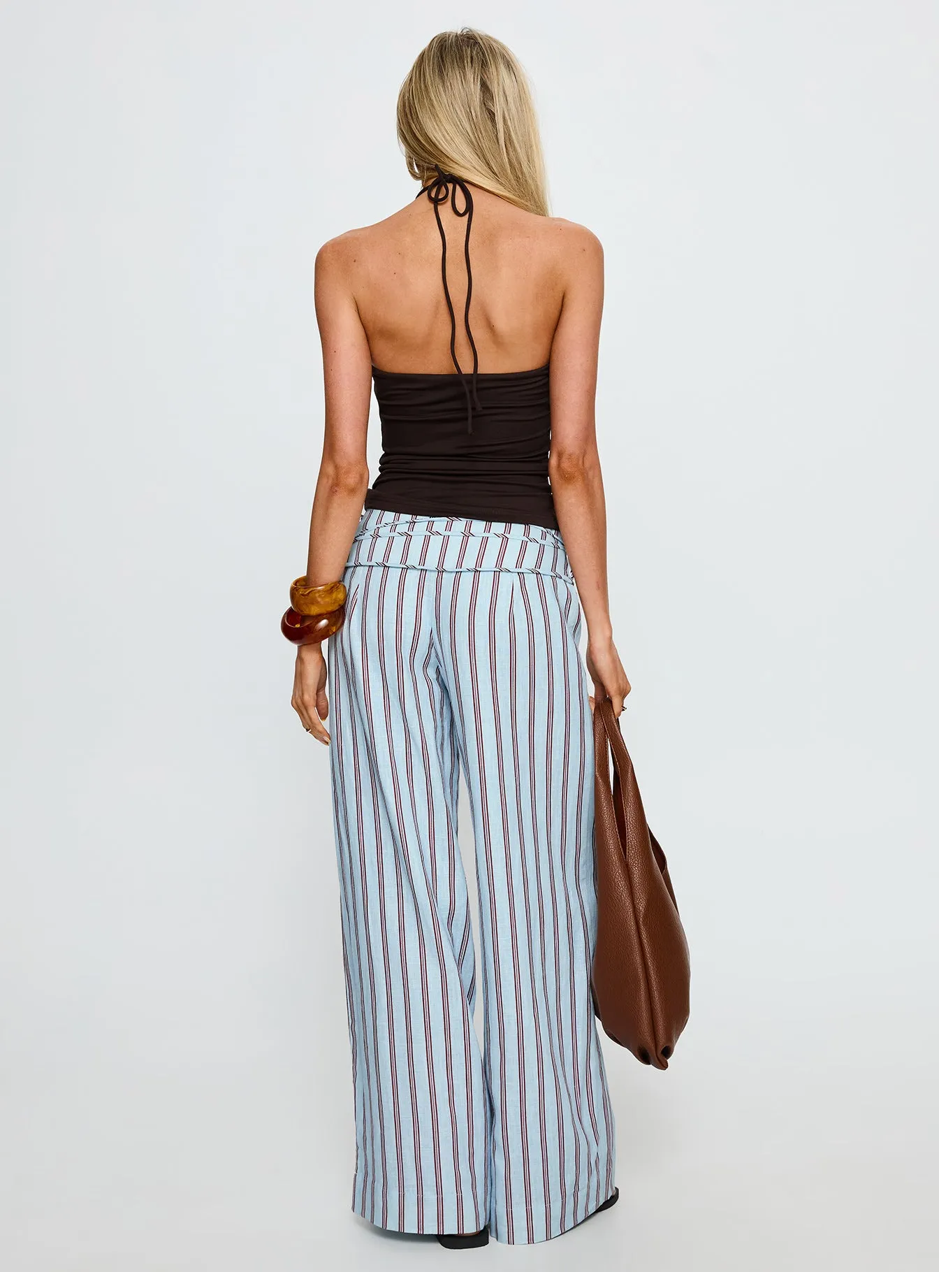 Silver Moon Linen Blend Tie Pants Blue / Maroon Stripe sold by Princess Polly product image thumbnail 5