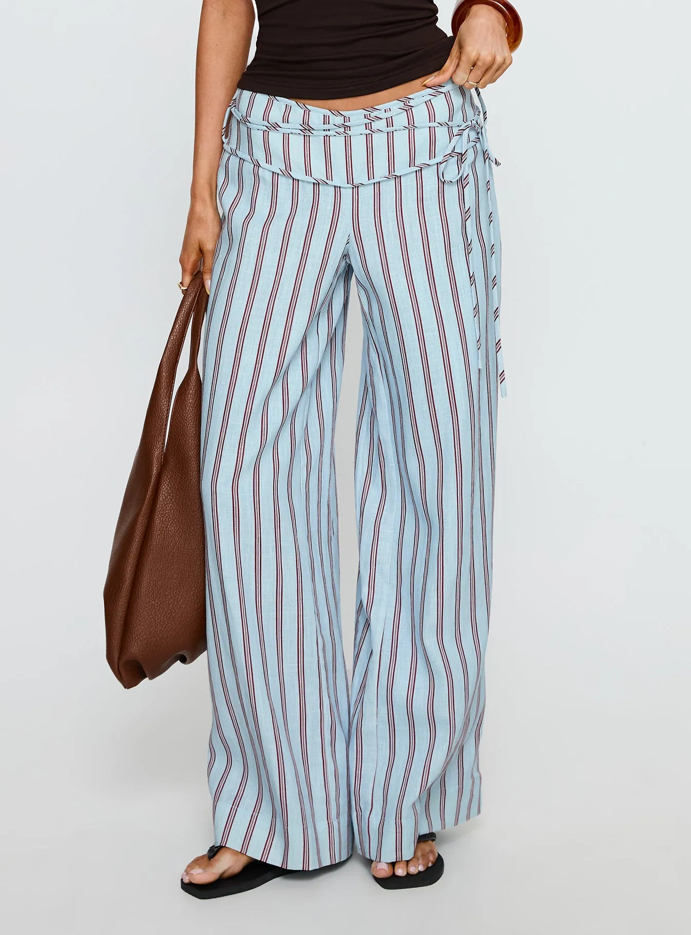 Silver Moon Linen Blend Tie Pants Blue / Maroon Stripe sold by Princess Polly product image thumbnail 2