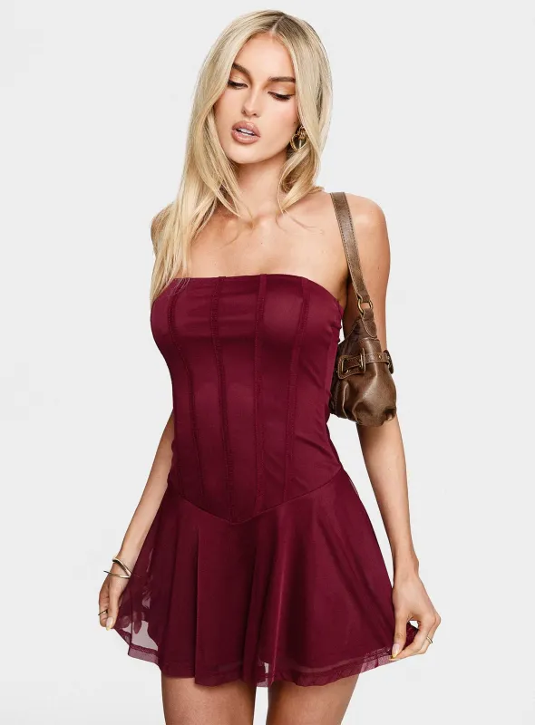 Kristyna Strapless Playsuit Burgundy sold by Princess Polly