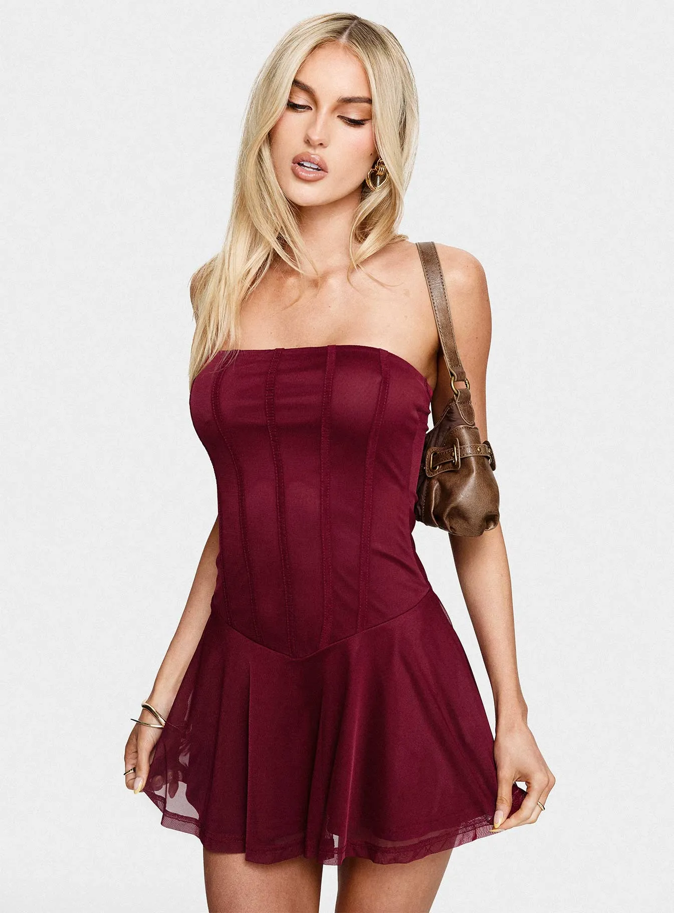 Kristyna Strapless Playsuit Burgundy sold by Princess Polly