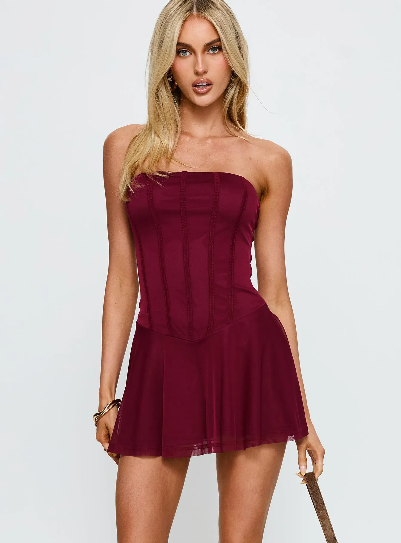 Kristyna Strapless Playsuit Burgundy sold by Princess Polly product image thumbnail 2