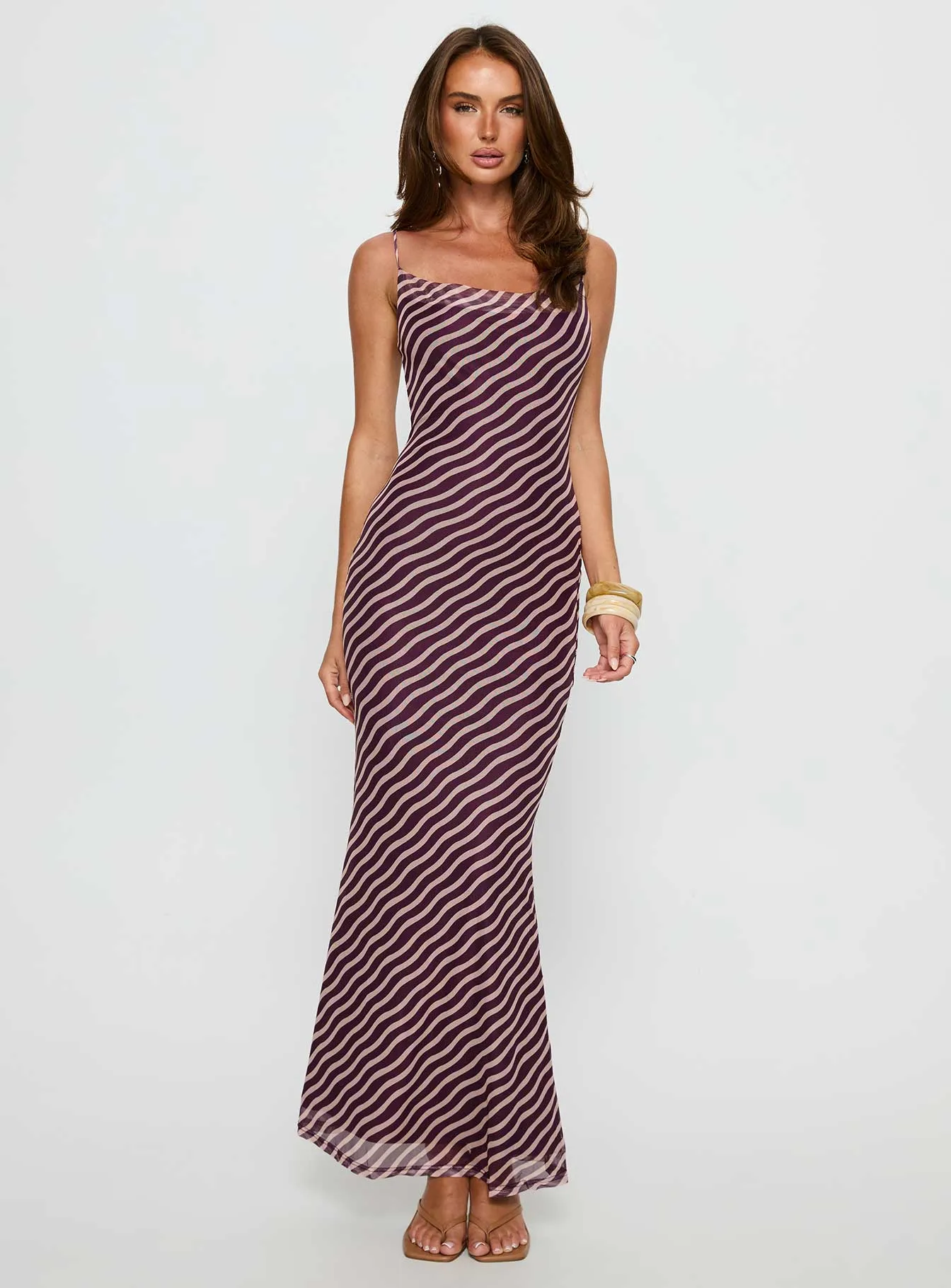 Aliah Cowl Neck Maxi Dress Plum Stripe sold by Princess Polly product image thumbnail 2
