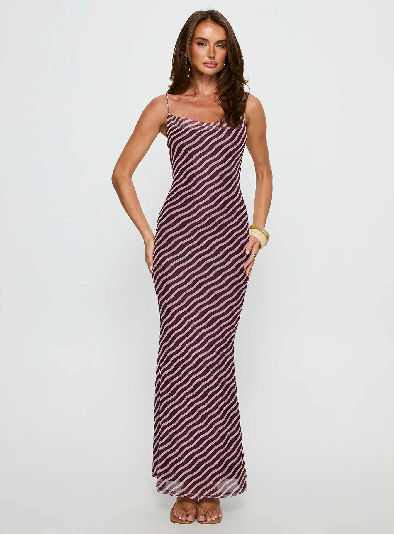Aliah Cowl Neck Maxi Dress Plum Stripe sold by Princess Polly product image thumbnail 3