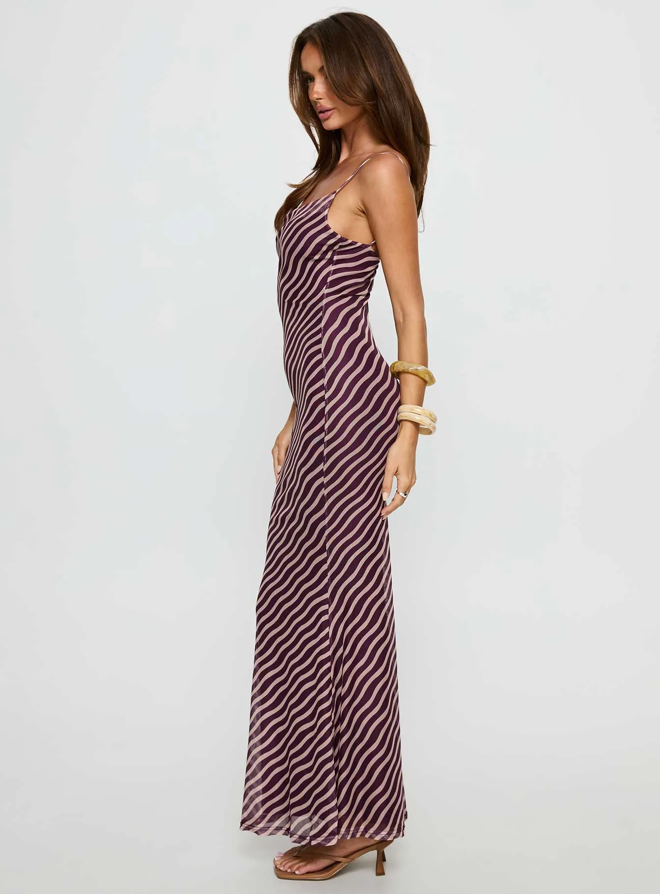 Aliah Cowl Neck Maxi Dress Plum Stripe sold by Princess Polly product image thumbnail 4