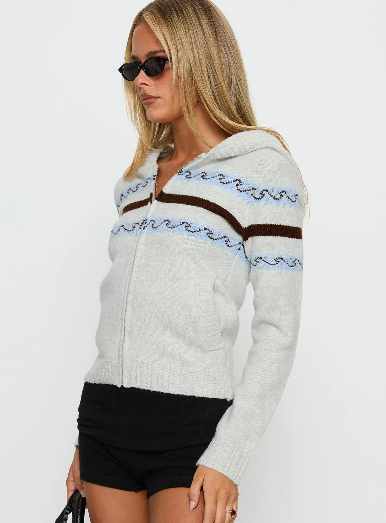 Zaylina Graphic Zip Through Knit Sweater Grey sold by Princess Polly product image thumbnail 4