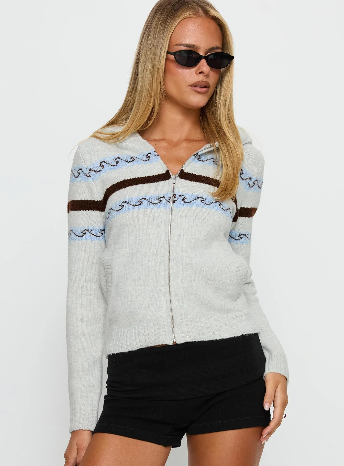 Zaylina Graphic Zip Through Knit Sweater Grey sold by Princess Polly product image thumbnail 2