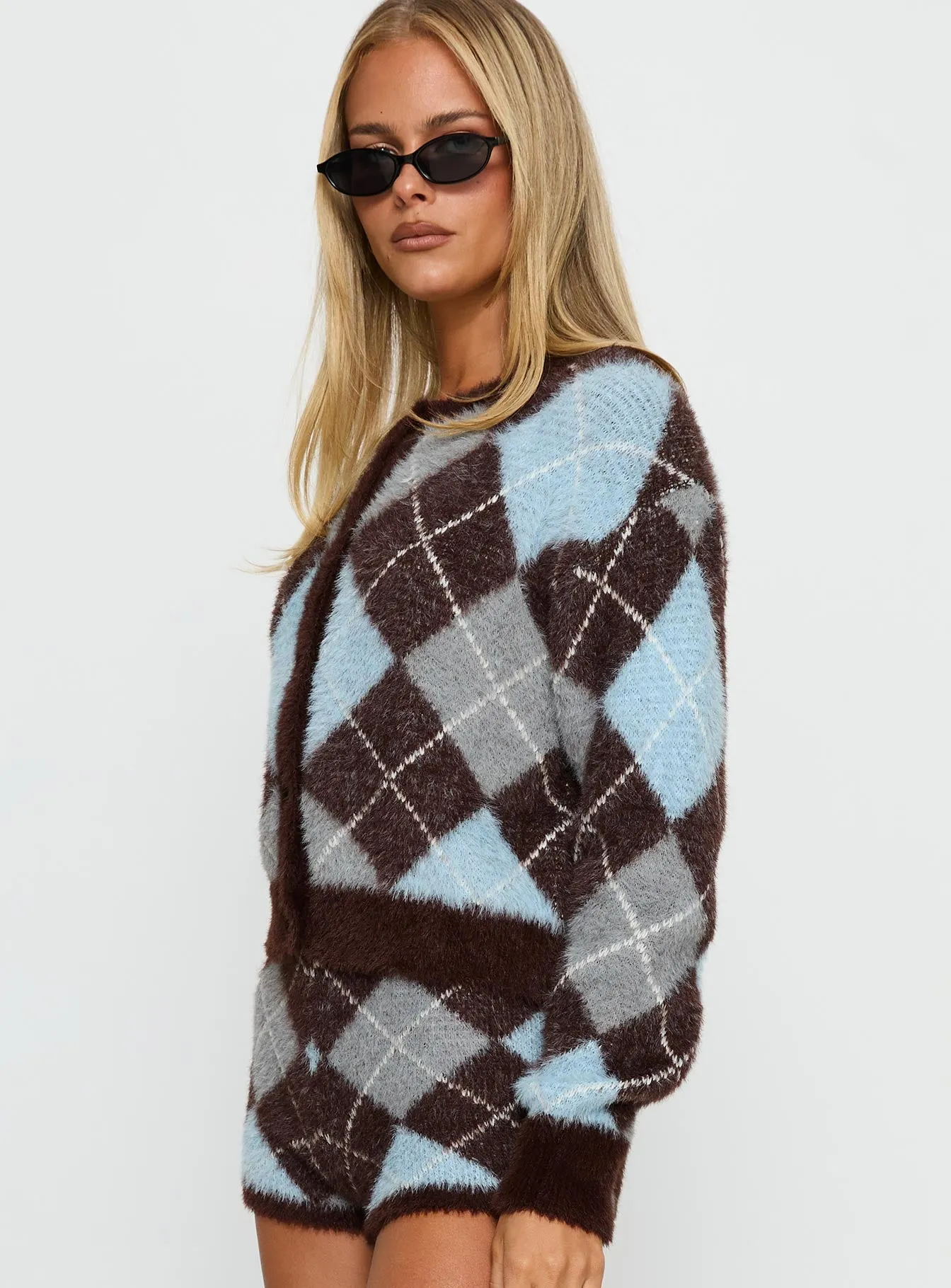 Kenlea Button Up Cardigan Blue Argyle sold by Princess Polly product image thumbnail 4