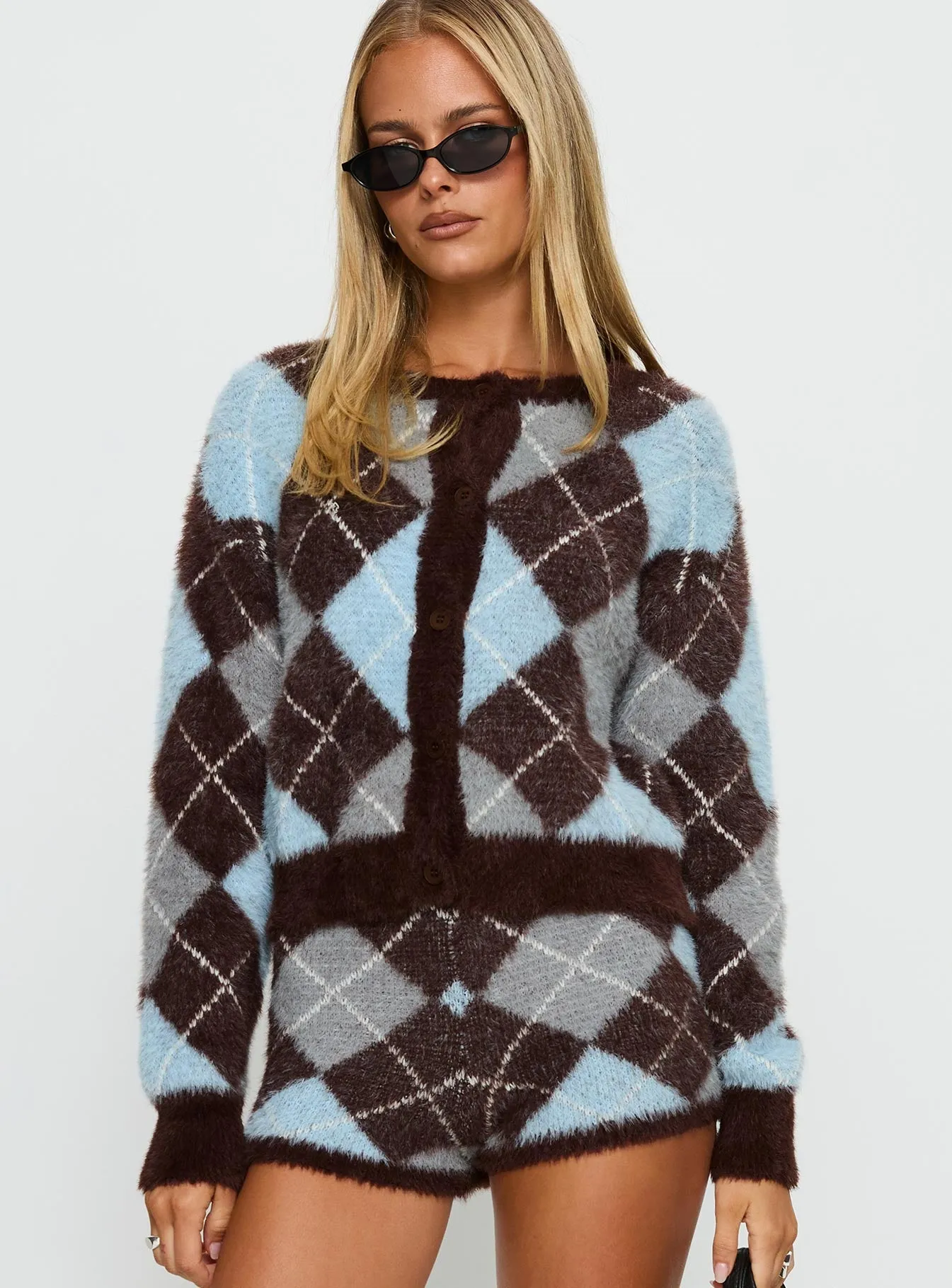 Kenlea Button Up Cardigan Blue Argyle sold by Princess Polly product image thumbnail 2