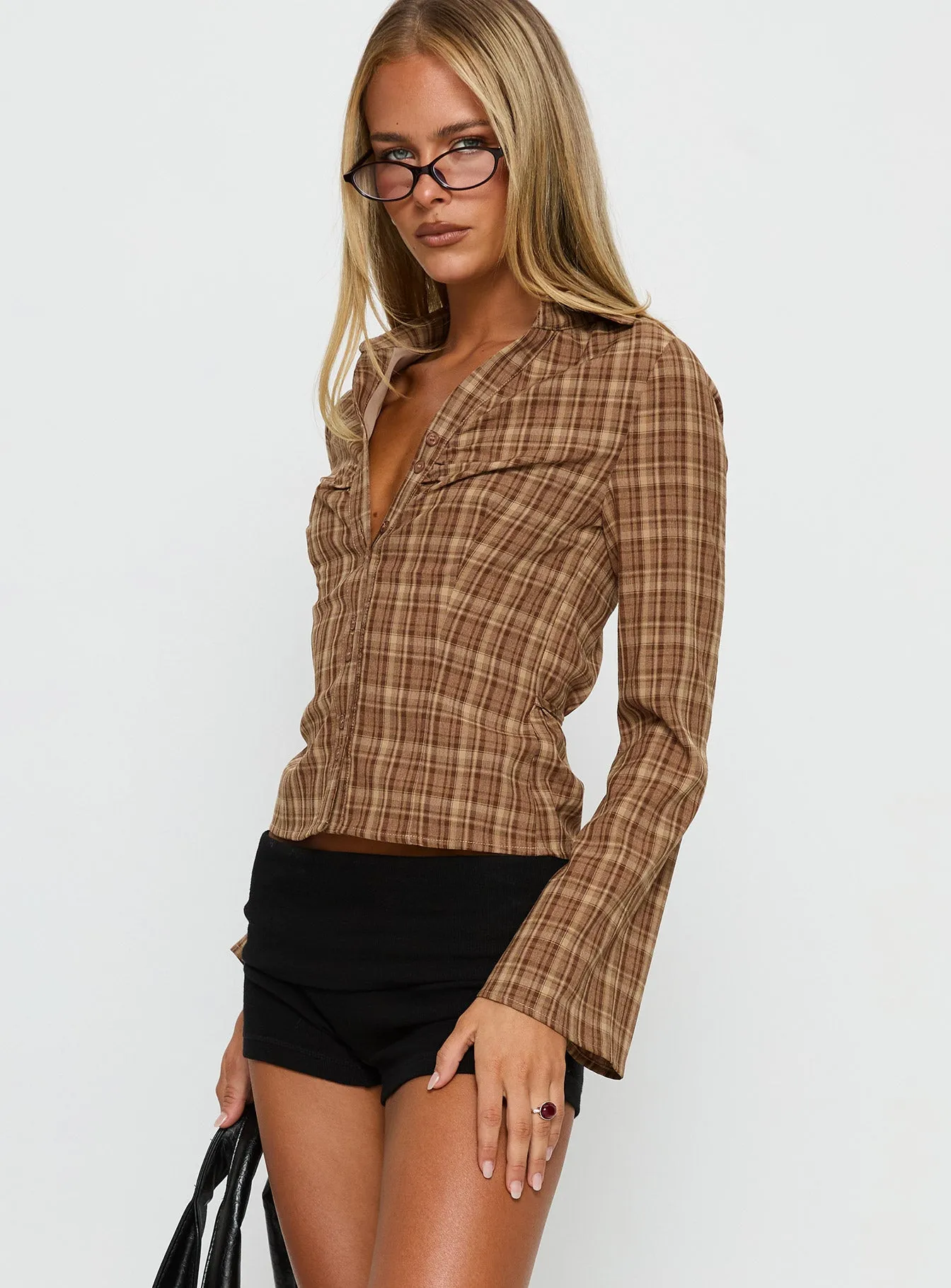 Arianwyn Long Sleeve Shirt Brown Check sold by Princess Polly product image thumbnail 4
