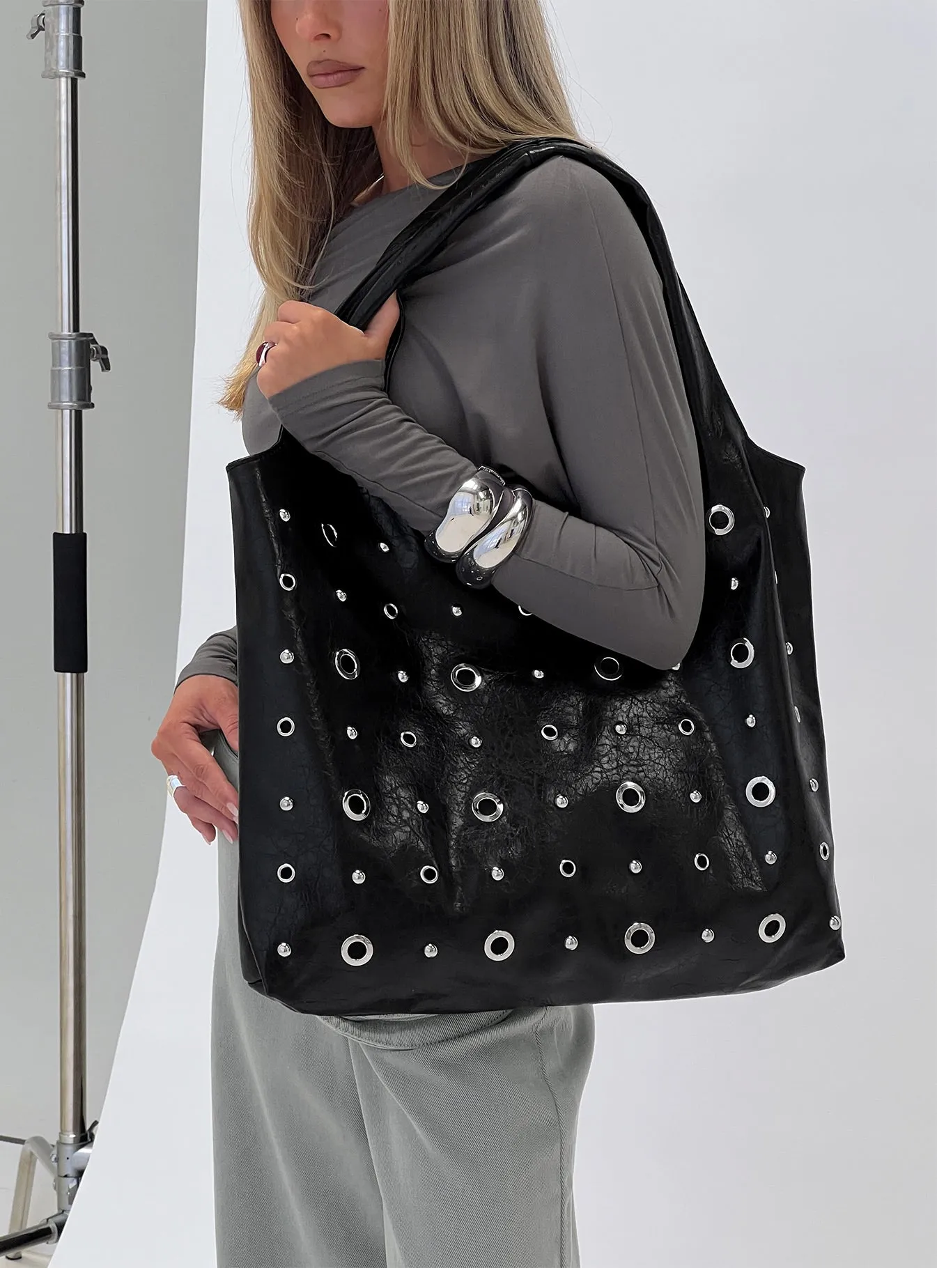 Find Your Love Eyelet Detail Shoulder Bag Black sold by Princess Polly