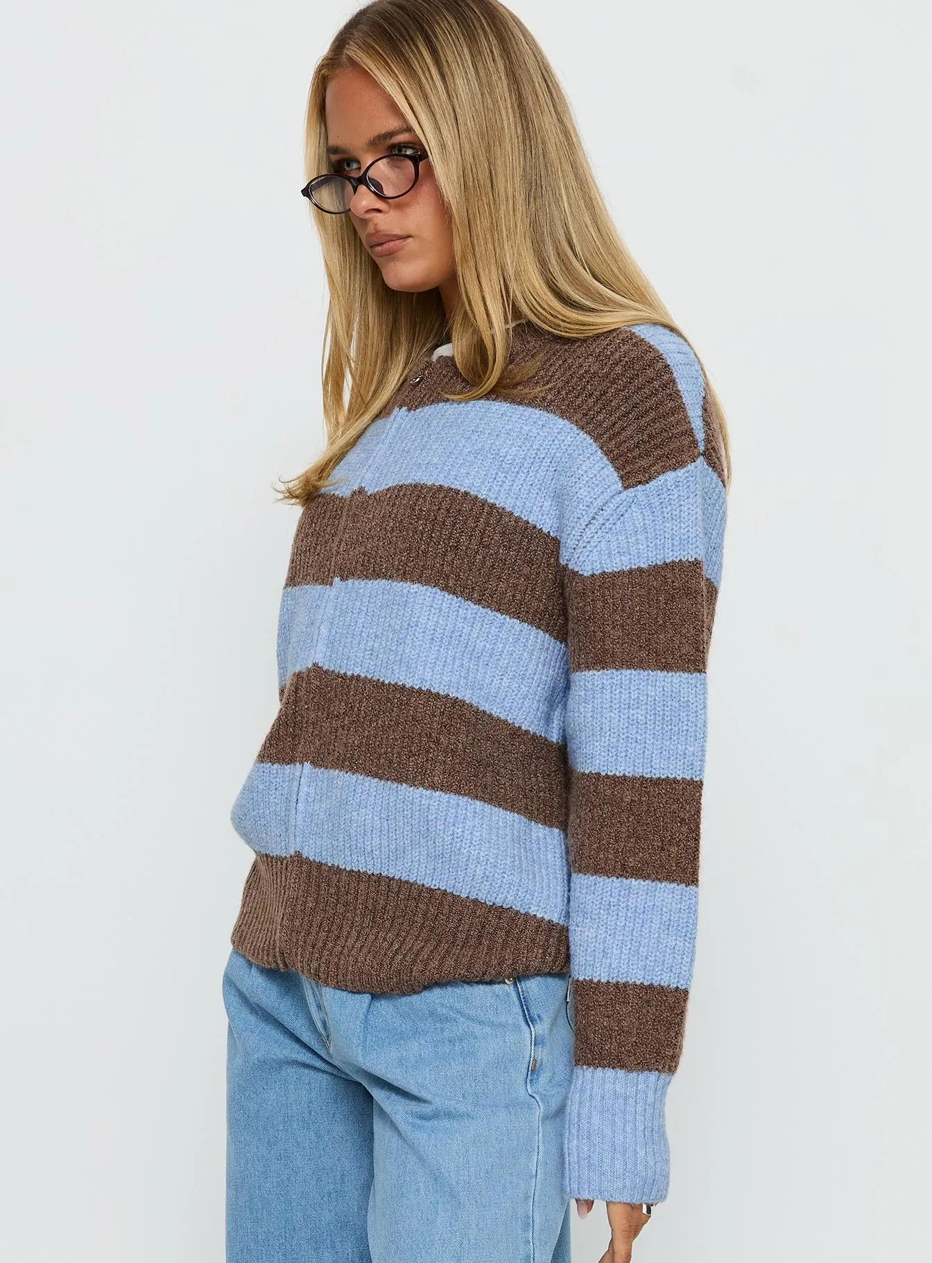 Queena Zip Through Knit Sweater Blue Stripe sold by Princess Polly product image thumbnail 4