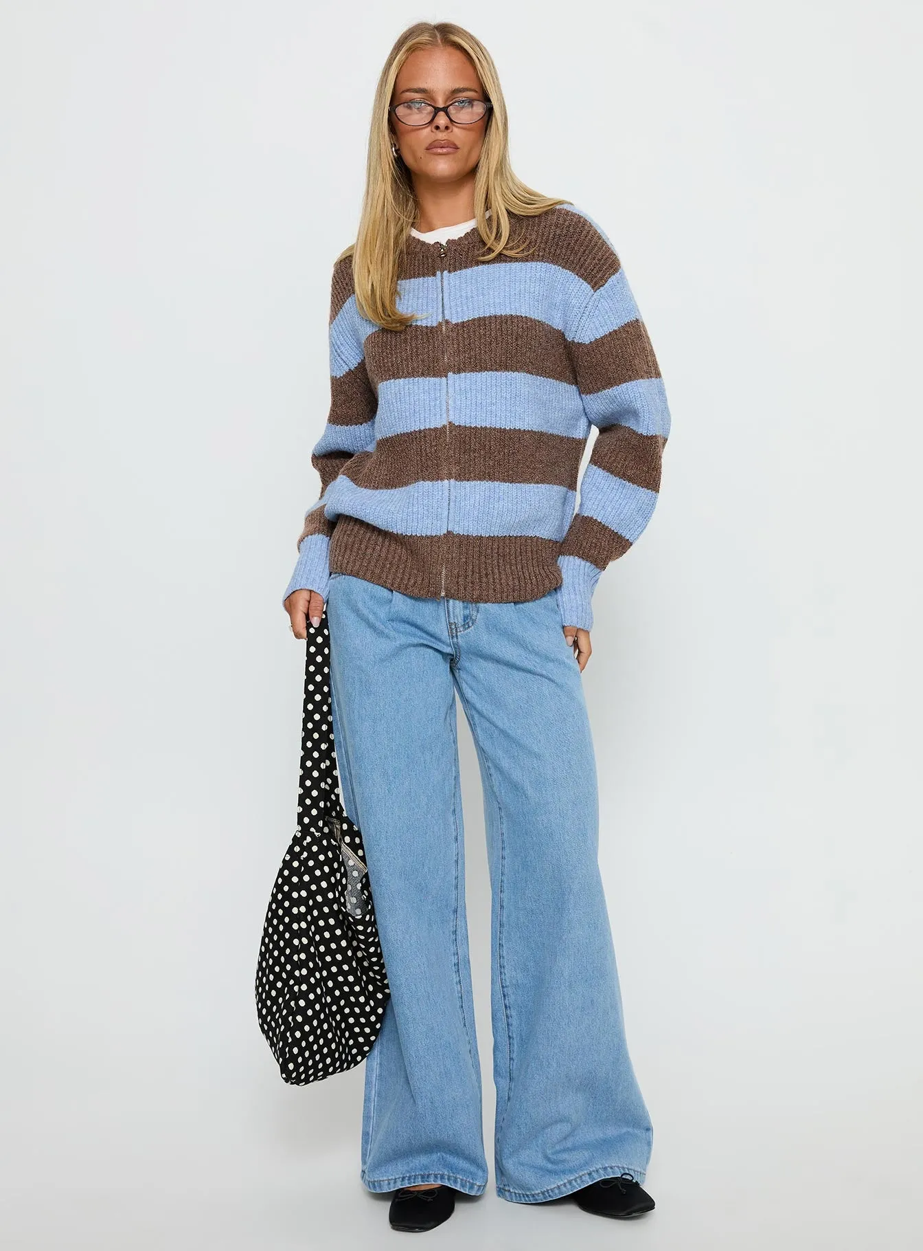 Queena Zip Through Knit Sweater Blue Stripe sold by Princess Polly product image thumbnail 3