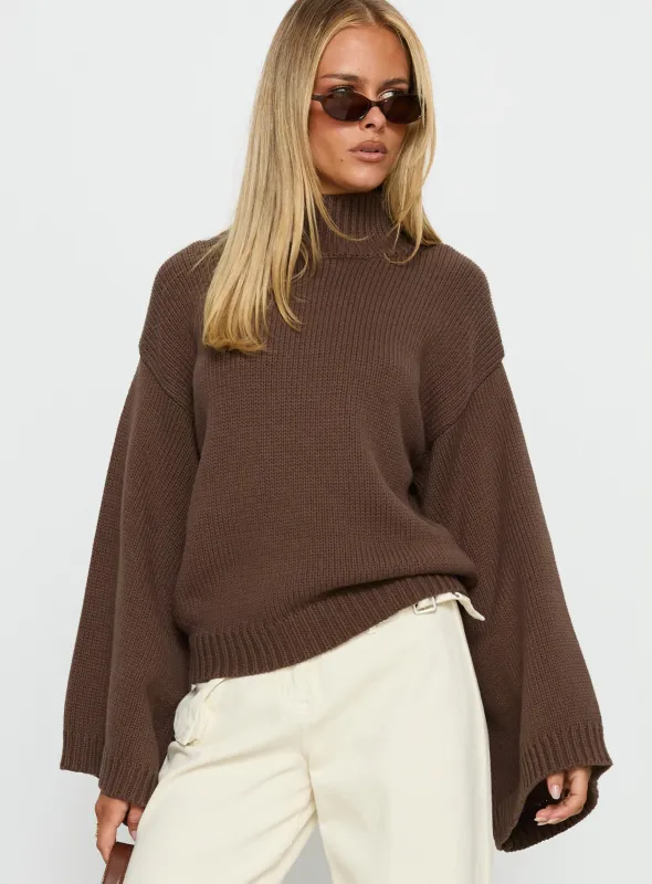 Neriel Funnel Neck Knit Sweater Chocolate sold by Princess Polly