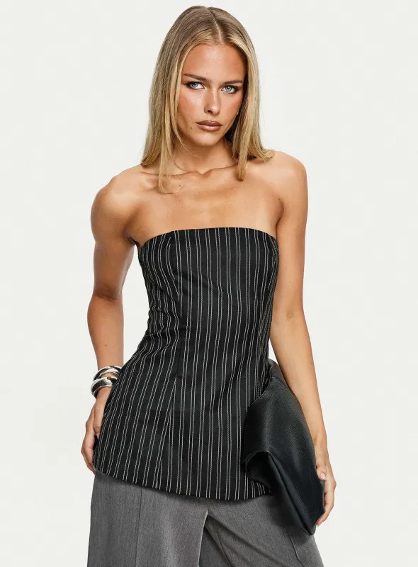 Maralyn Strapless Top Black Pinstripe sold by Princess Polly