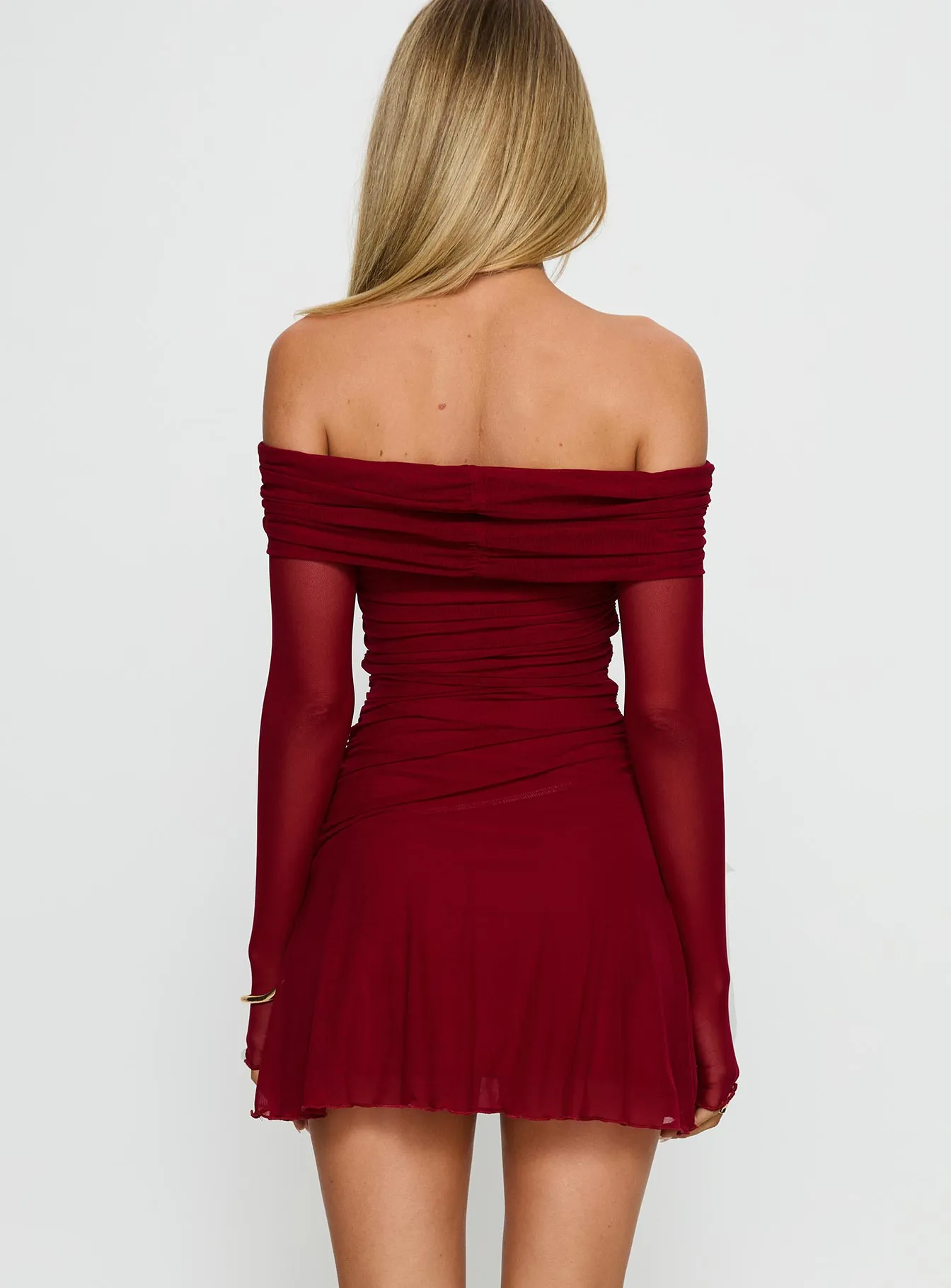 Koki Long Sleeve Off Shoulder Mini Dress Red sold by Princess Polly product image thumbnail 4