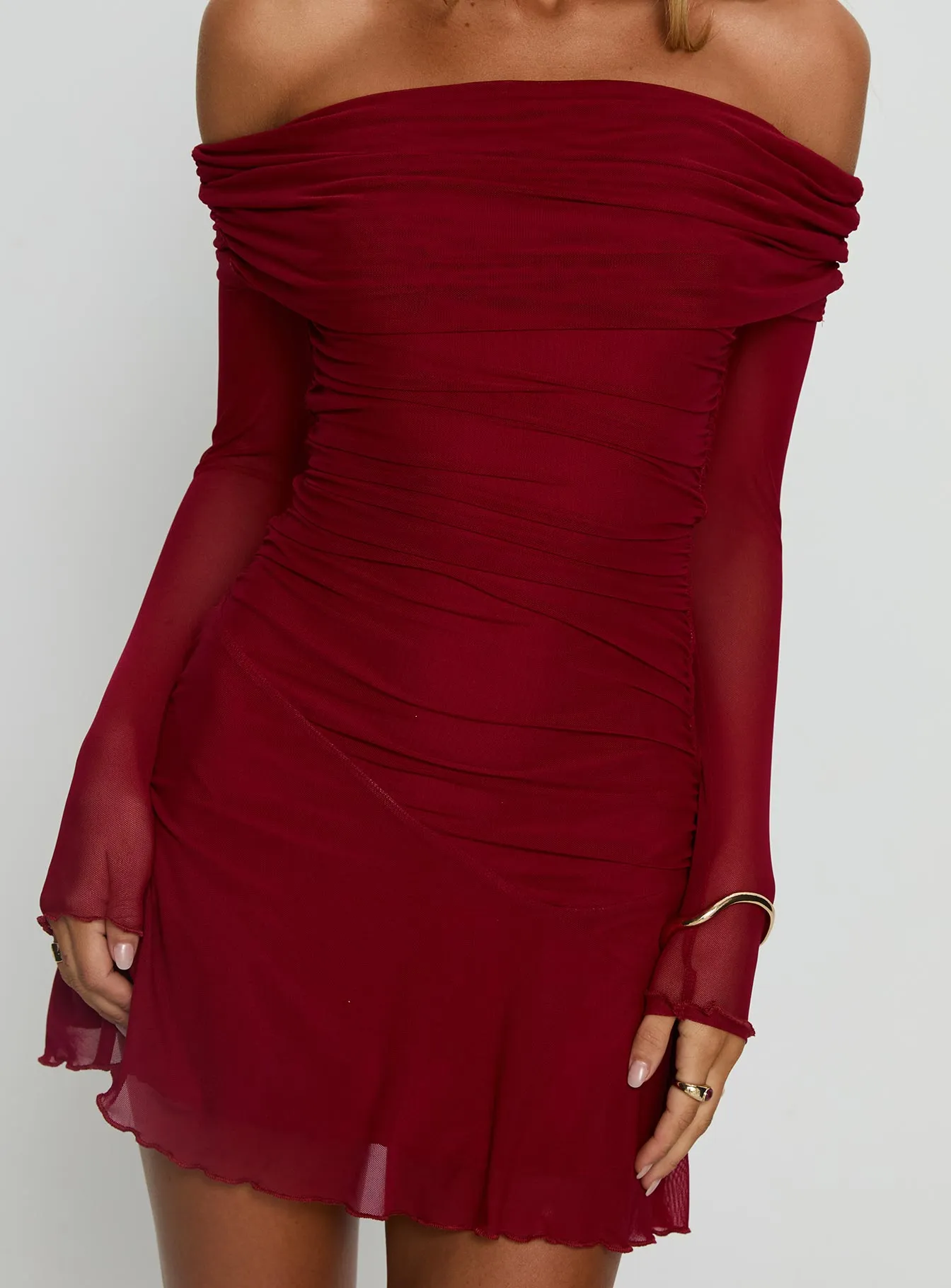 Koki Long Sleeve Off Shoulder Mini Dress Red sold by Princess Polly product image thumbnail 5