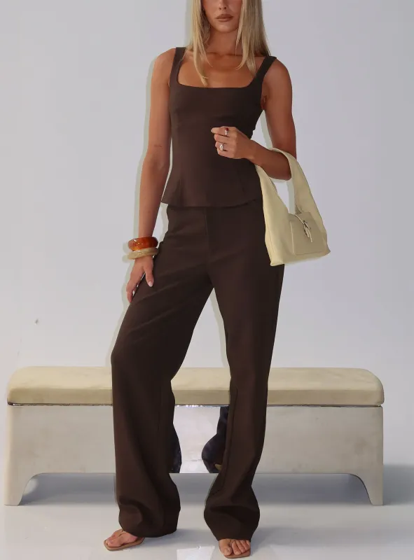 Kinsie Tailored Pants Brown sold by Princess Polly