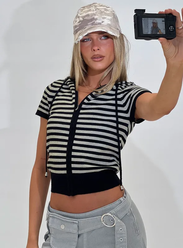 Kahlee Zip Through Hoodie Grey / Black Stripe sold by Princess Polly