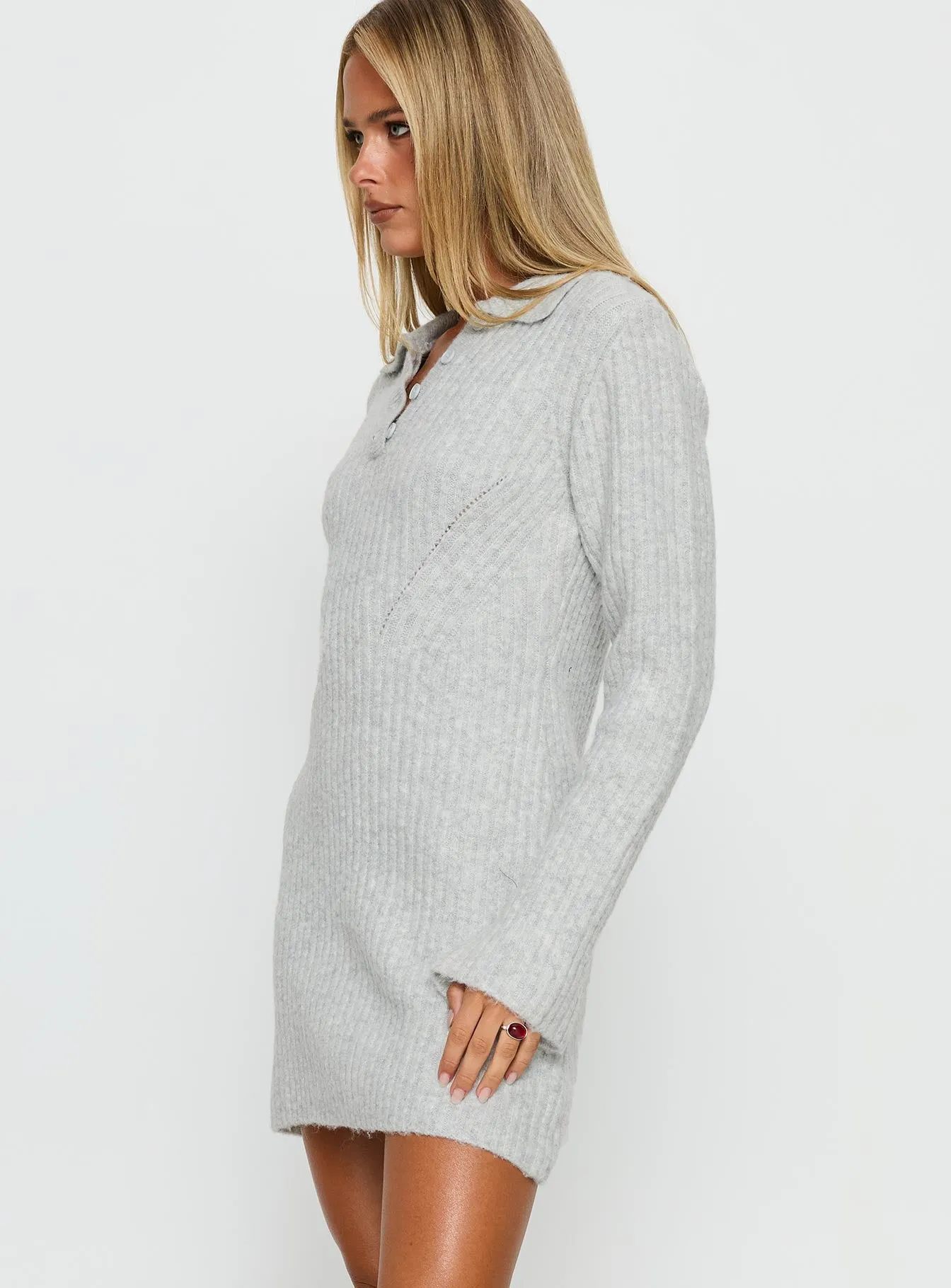 Naloma Knit Long Sleeve Mini Dress Grey Marle sold by Princess Polly product image thumbnail 3