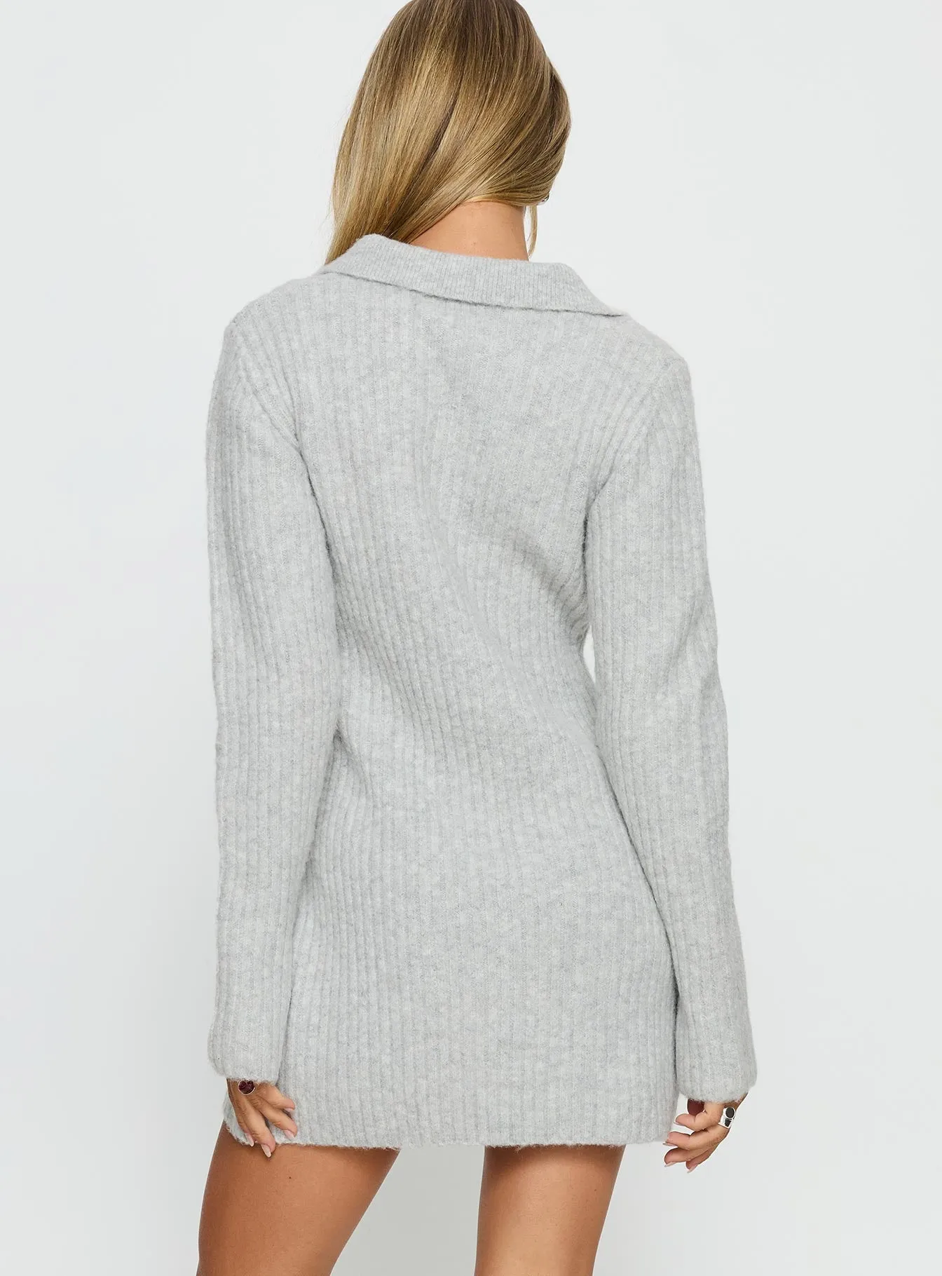 Naloma Knit Long Sleeve Mini Dress Grey Marle sold by Princess Polly product image thumbnail 4