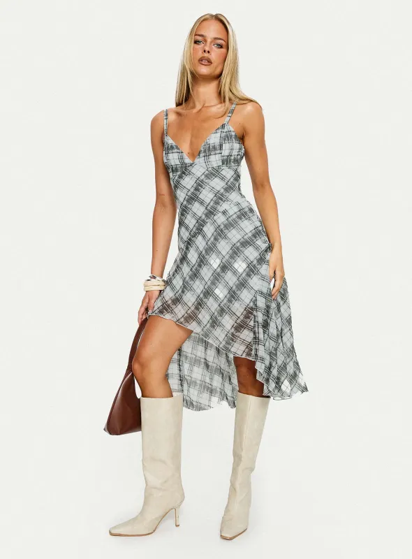 Murisa Asymmetrical Midi Dress Multi Check sold by Princess Polly