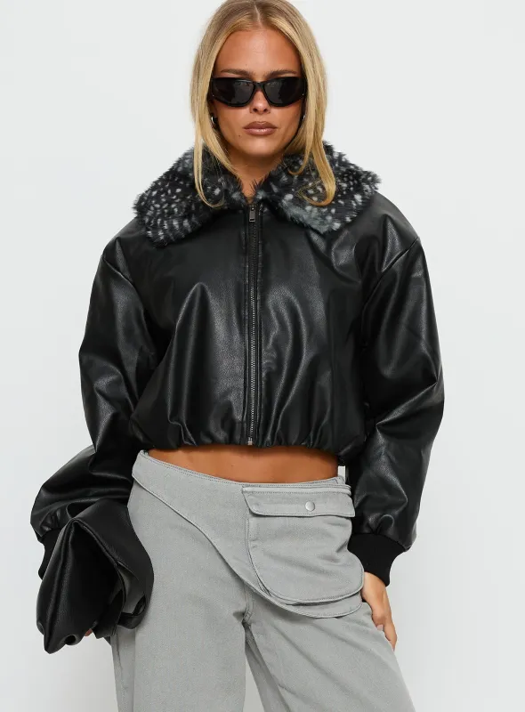 Koemi Faux Leather Collared Jacket Black sold by Princess Polly