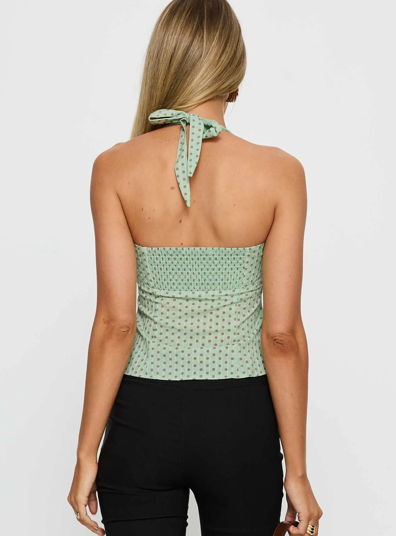 Isabetta Halter Top Green Polka sold by Princess Polly product image thumbnail 5